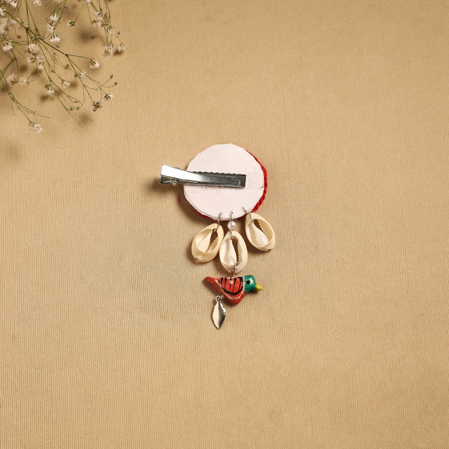 Handmade gs shell & thread work hair clip 56 - handcrafted