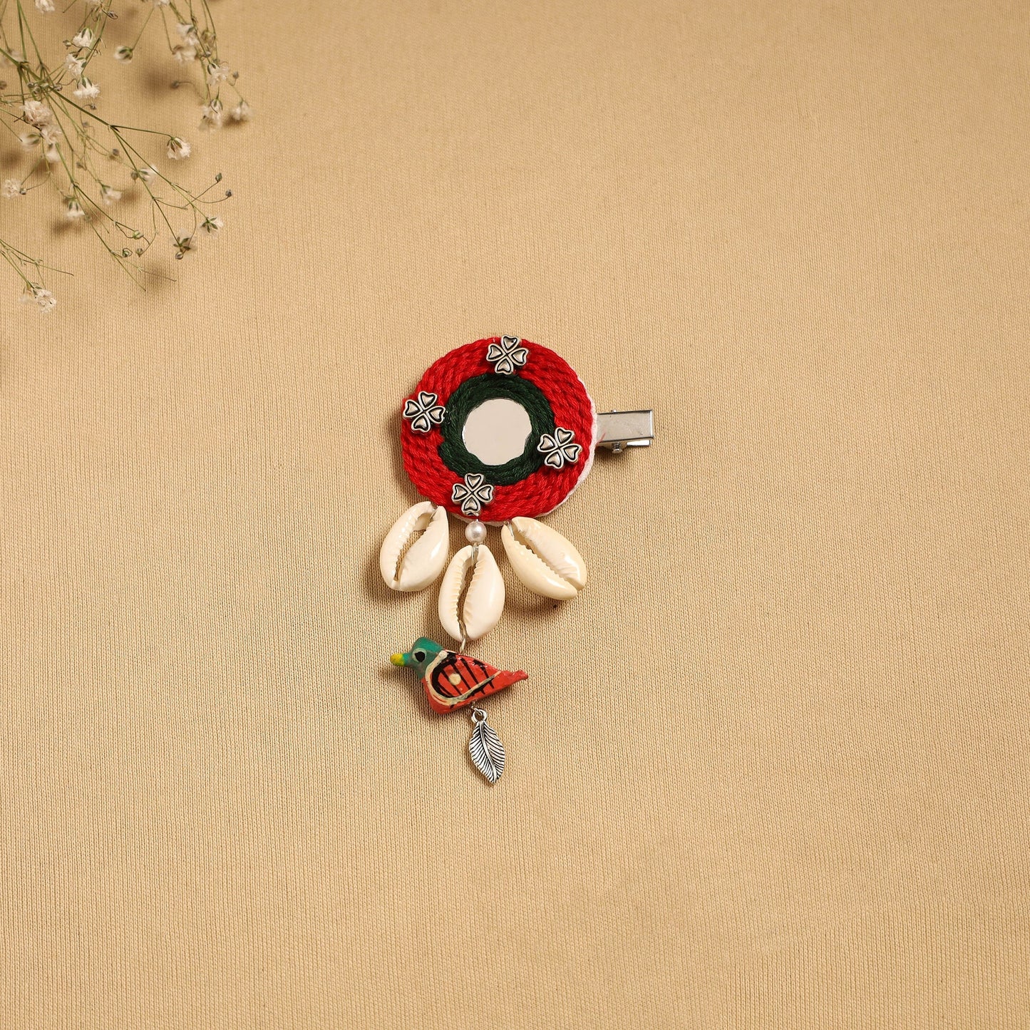 Handmade gs shell & thread work hair clip 56 - handcrafted