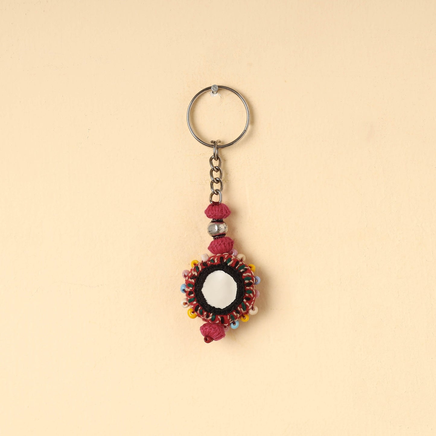 Red Handmade Lambani Embroidery Mirror Work Keychain