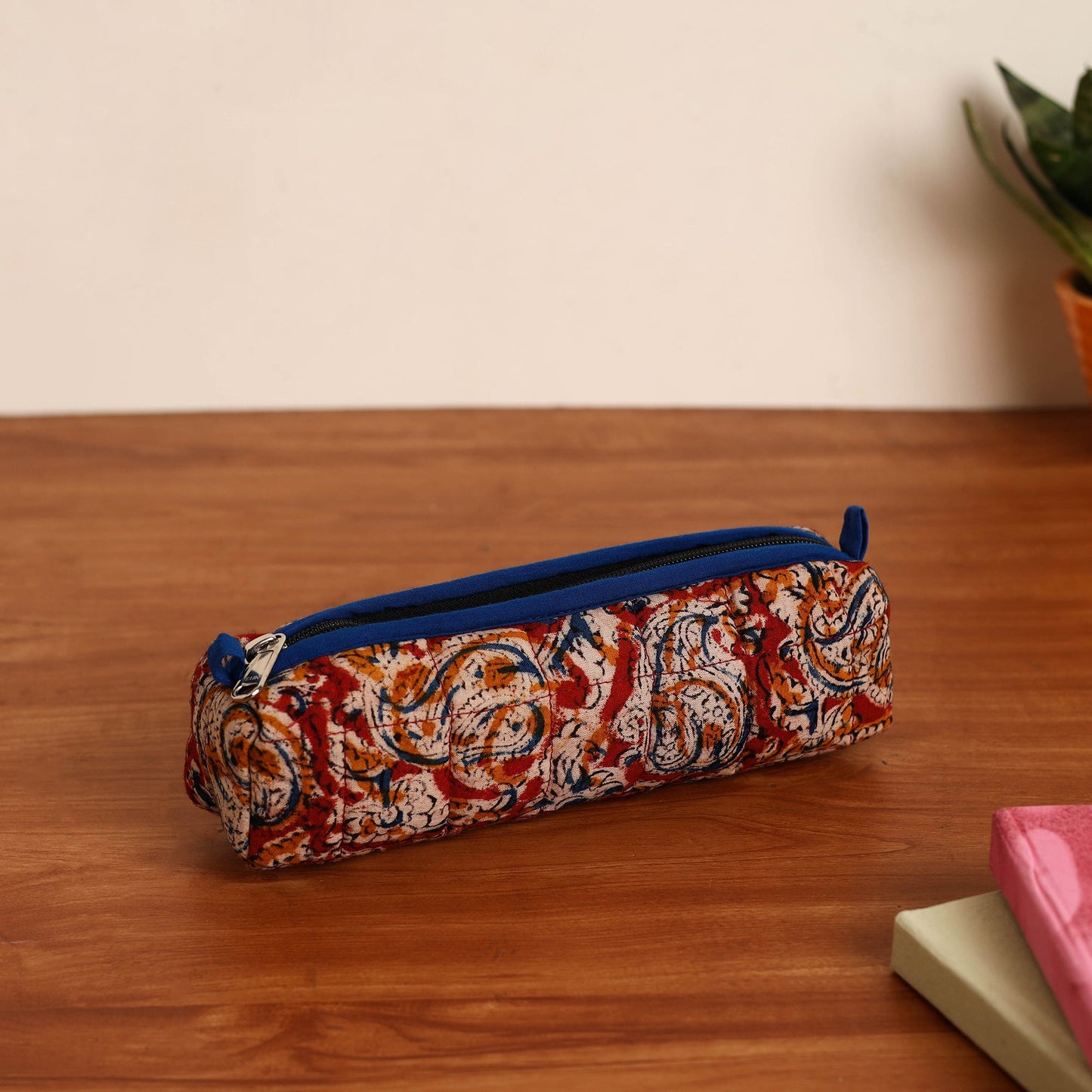 Red Handmade Quilted Cotton Pencil Pouch