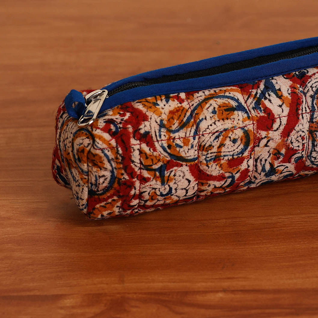 Red Handmade Quilted Cotton Pencil Pouch