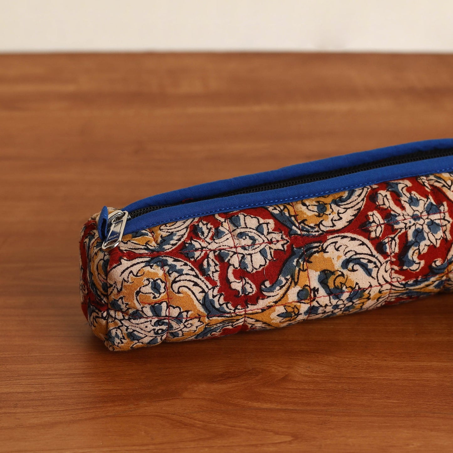 Red Handmade Quilted Cotton Pencil Pouch