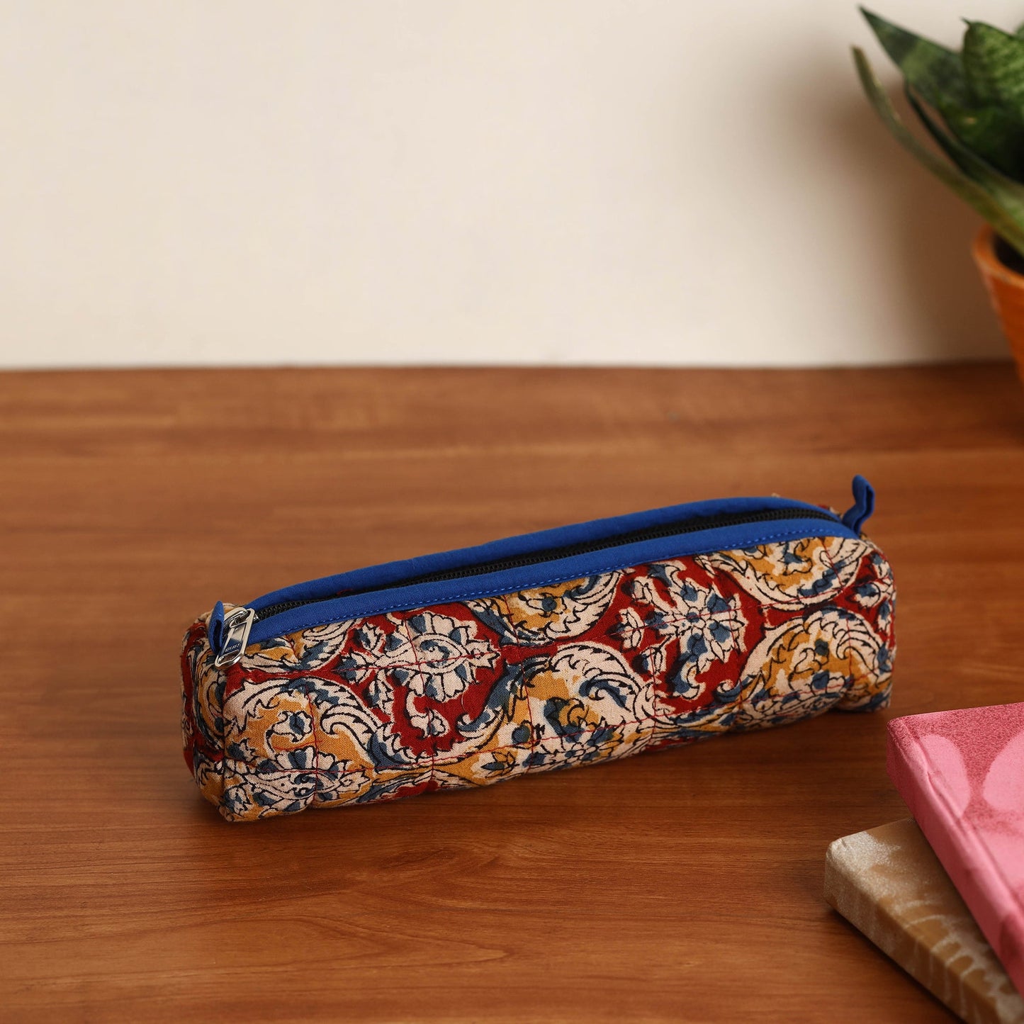 Red Handmade Quilted Cotton Pencil Pouch