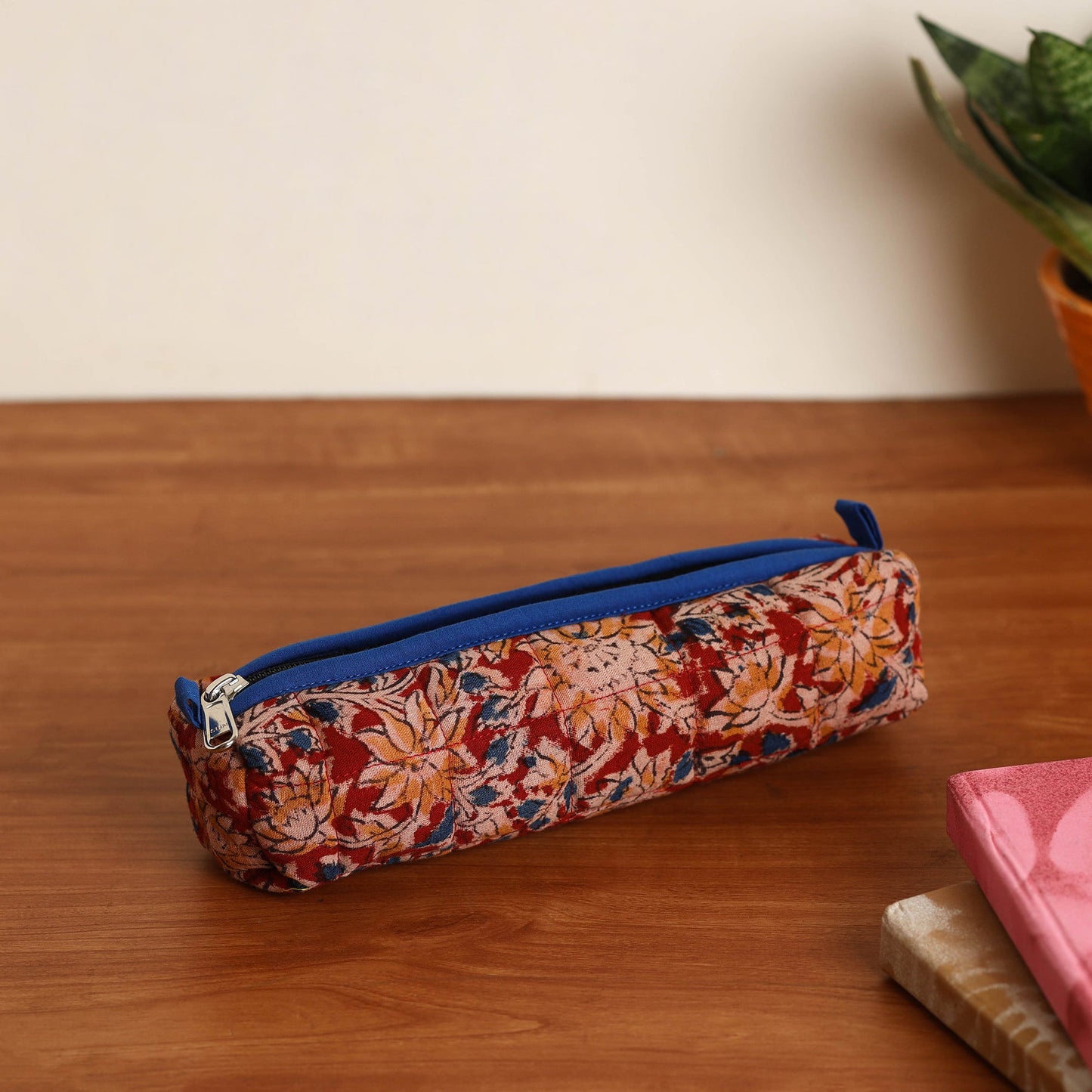 Red Handmade Quilted Cotton Pencil Pouch