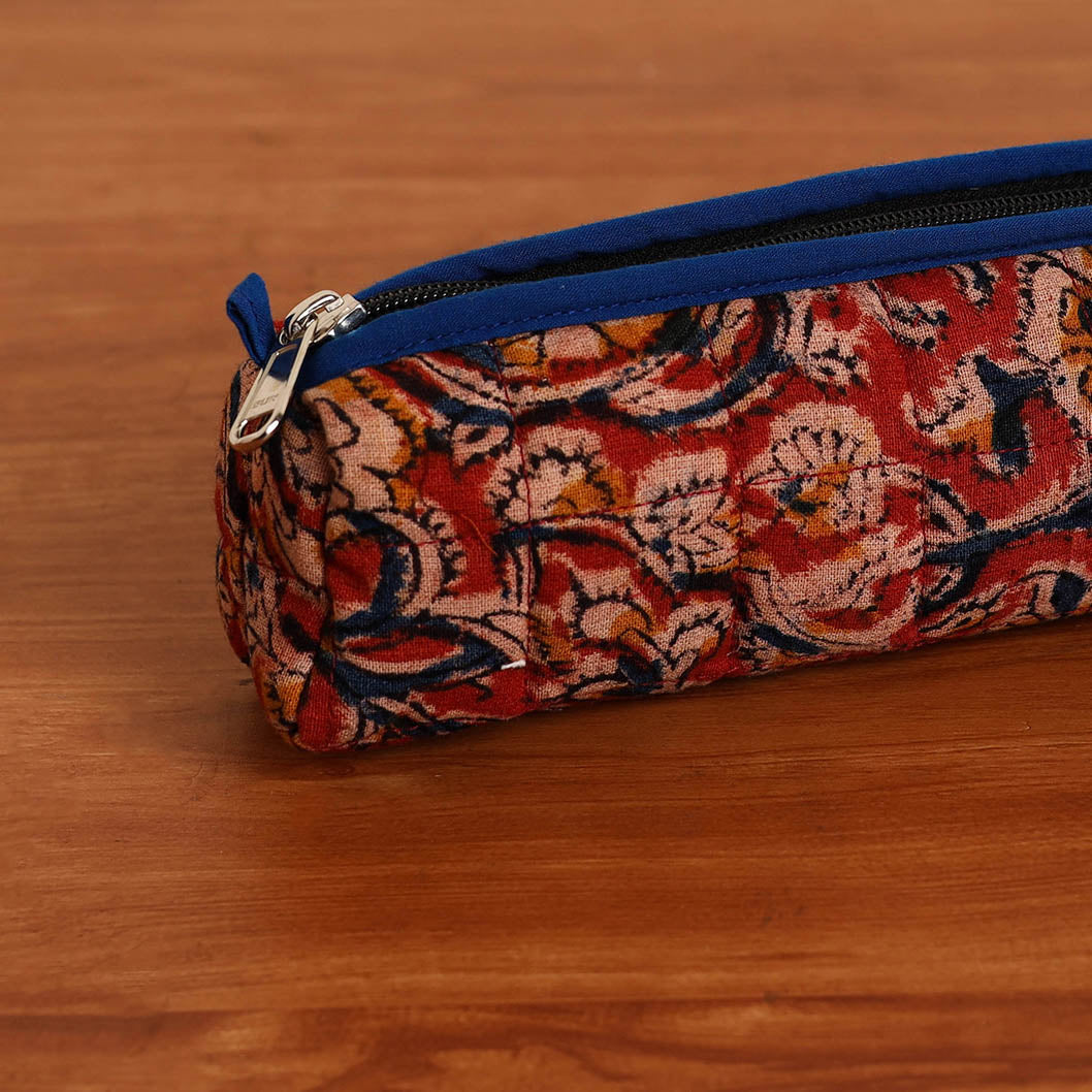 Red Handmade Quilted Cotton Pencil Pouch
