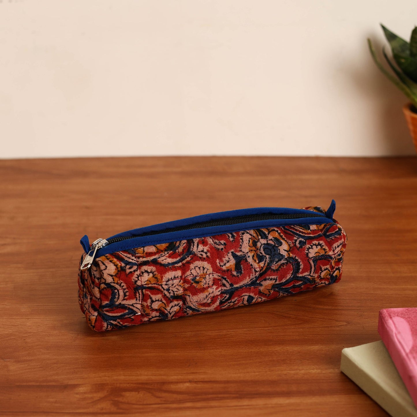 Red Handmade Quilted Cotton Pencil Pouch