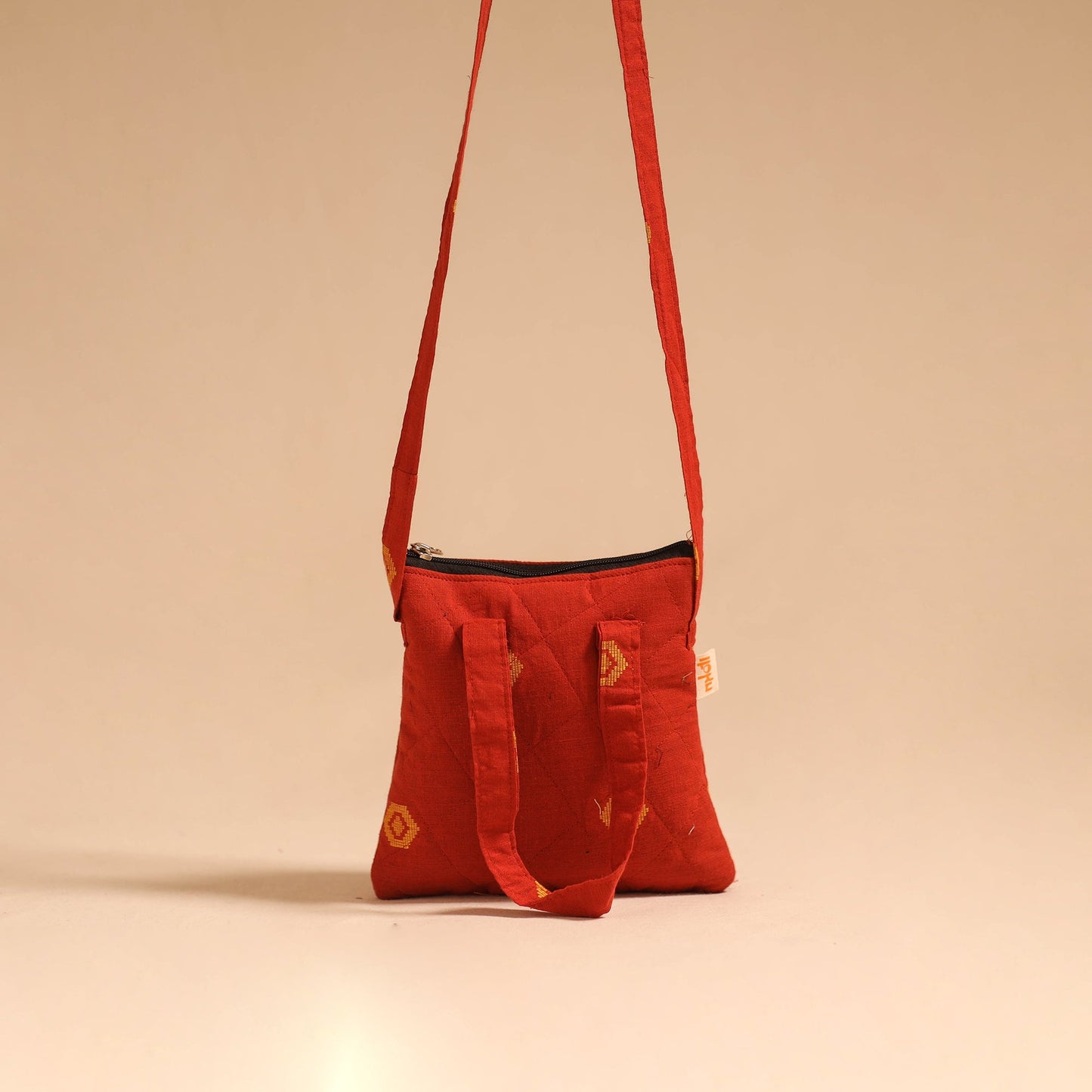 Red - handmade quilted cotton sling bag 70 - handcrafted