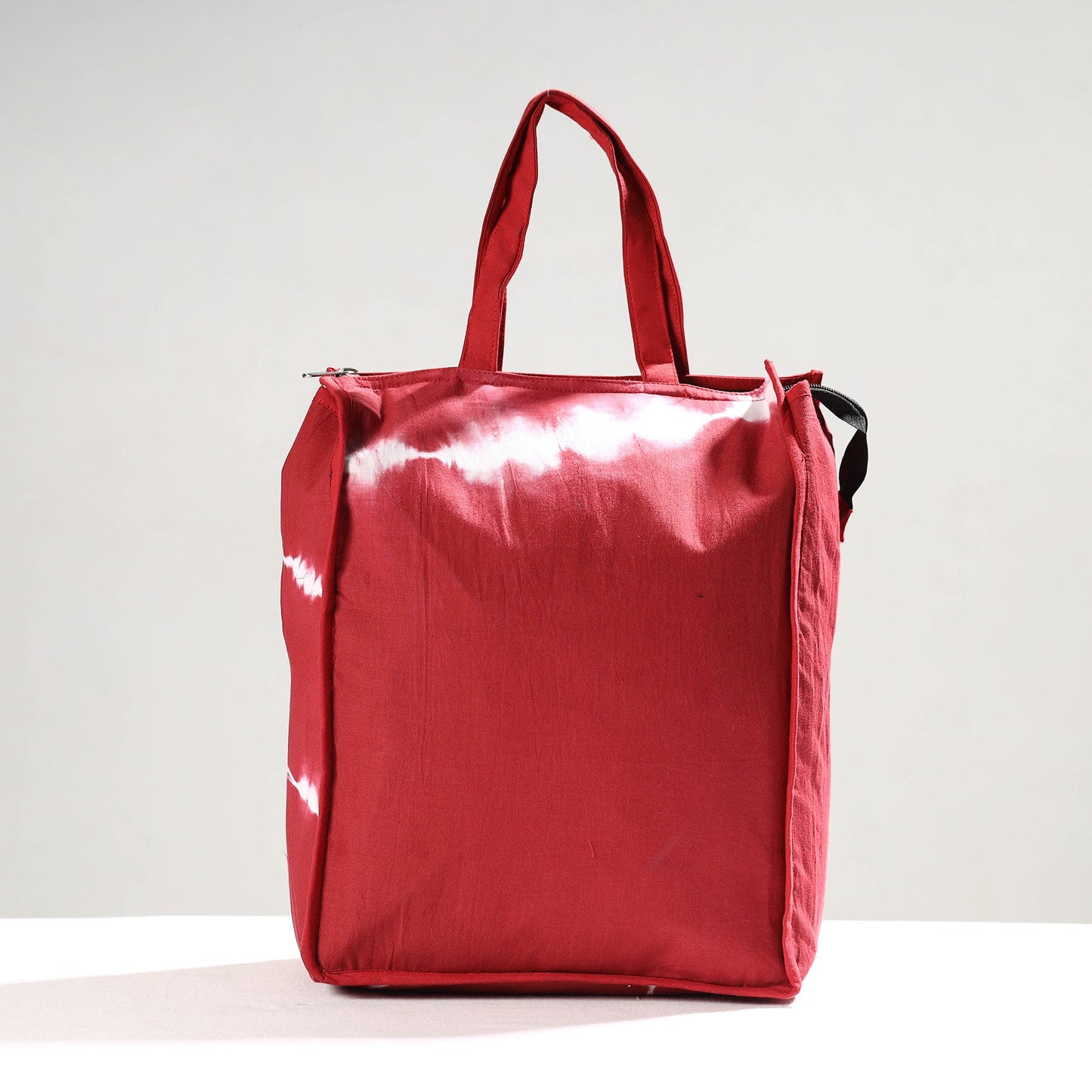 Red Handmade Shibori Tie-Dye Cotton Shopping Bag