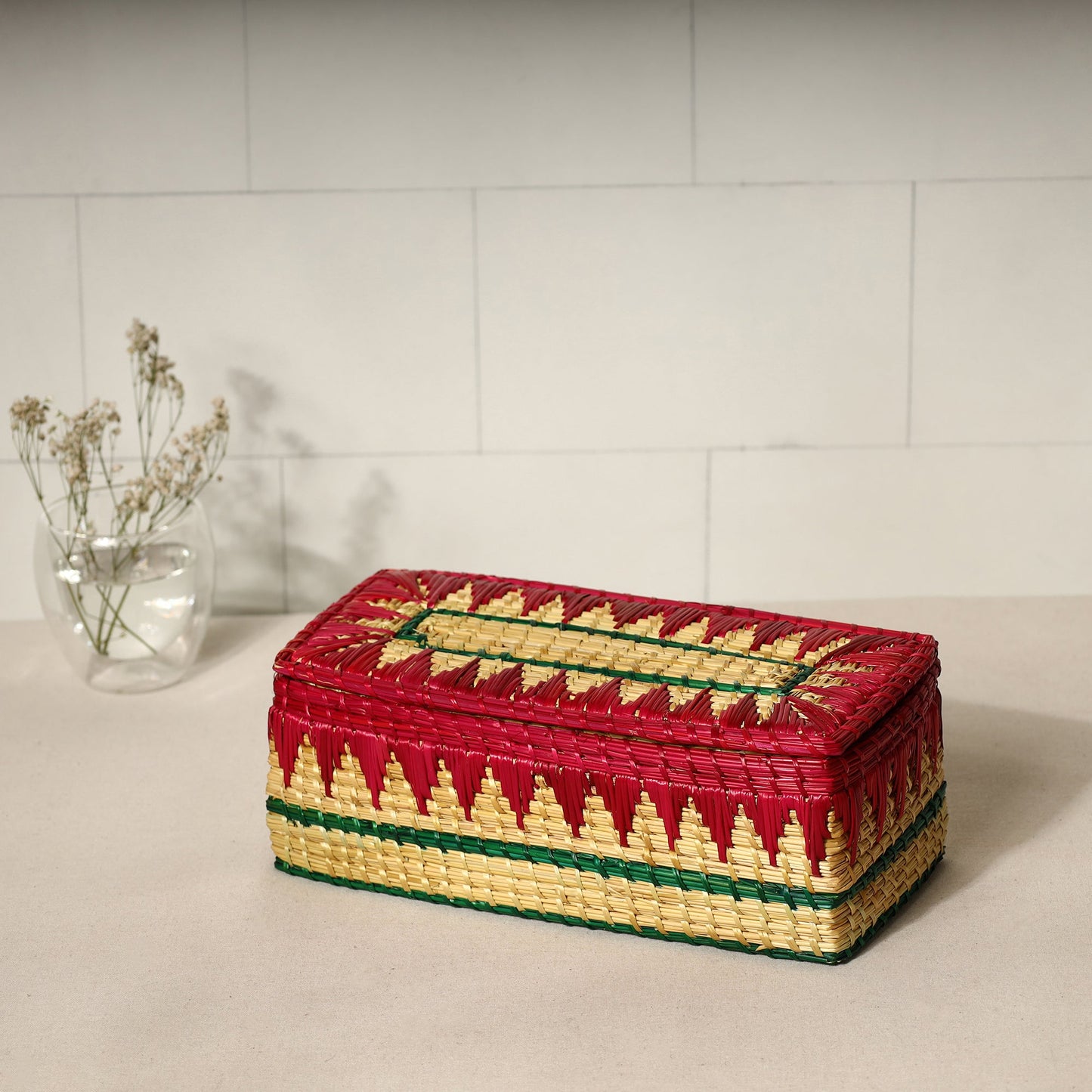 Handmade Sikki Grass Multipurpose Red Utility Box
