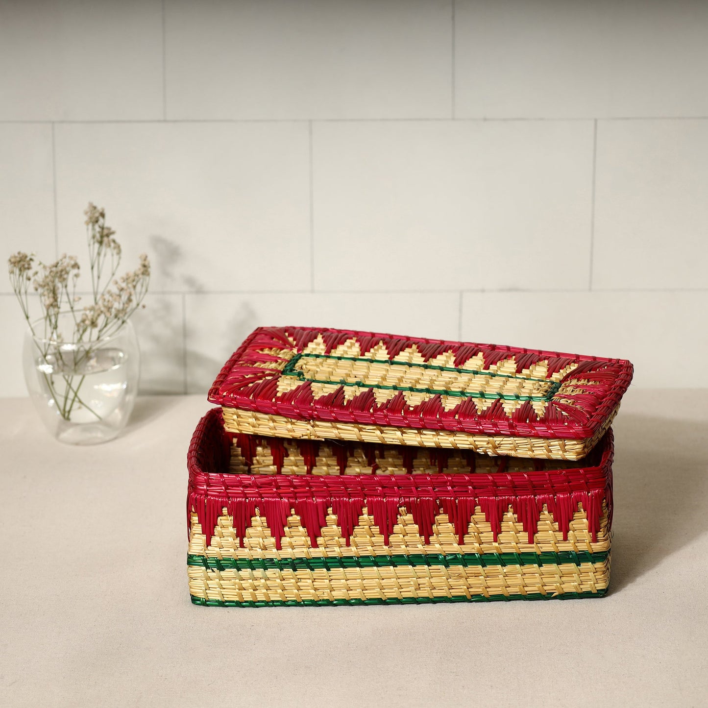 Handmade Sikki Grass Multipurpose Red Utility Box