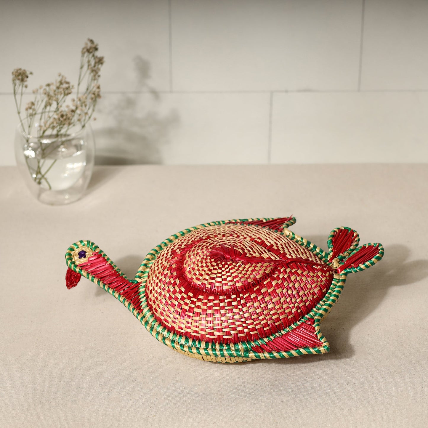 Sikki Grass Peacock Decorative Red Multipurpose Box