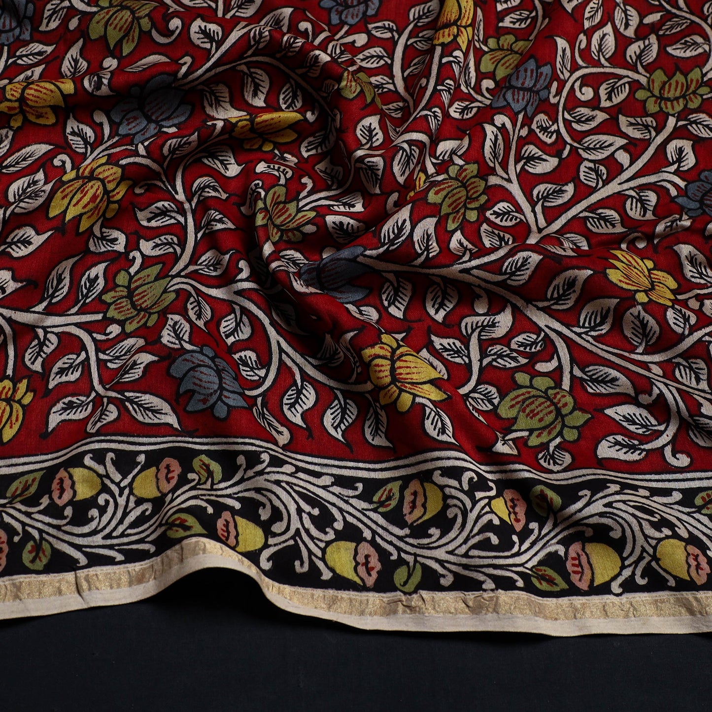 Buy Red Handpainted Chanderi Silk Kalamkari Blouse Piece