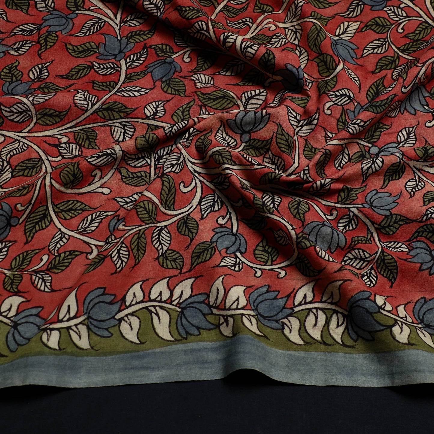 Red - handpainted cotton kalamkari blouse piece 09