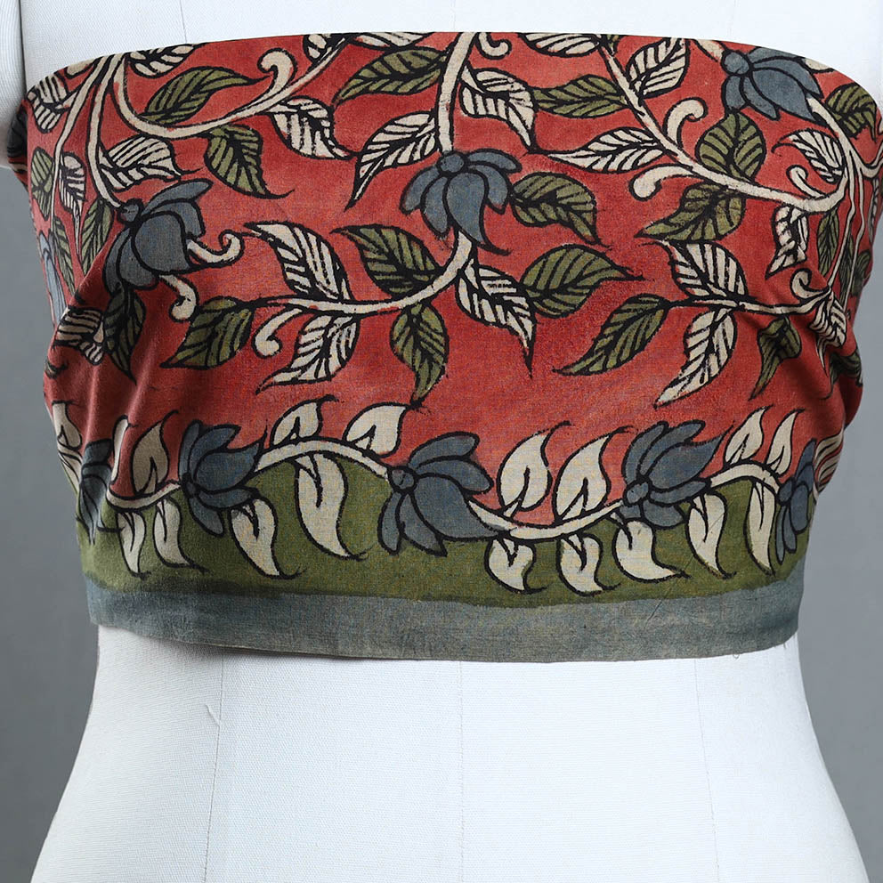 Red - handpainted cotton kalamkari blouse piece 09