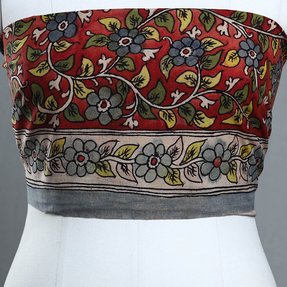 Buy Red Handpainted Cotton Kalamkari Blouse Piece
