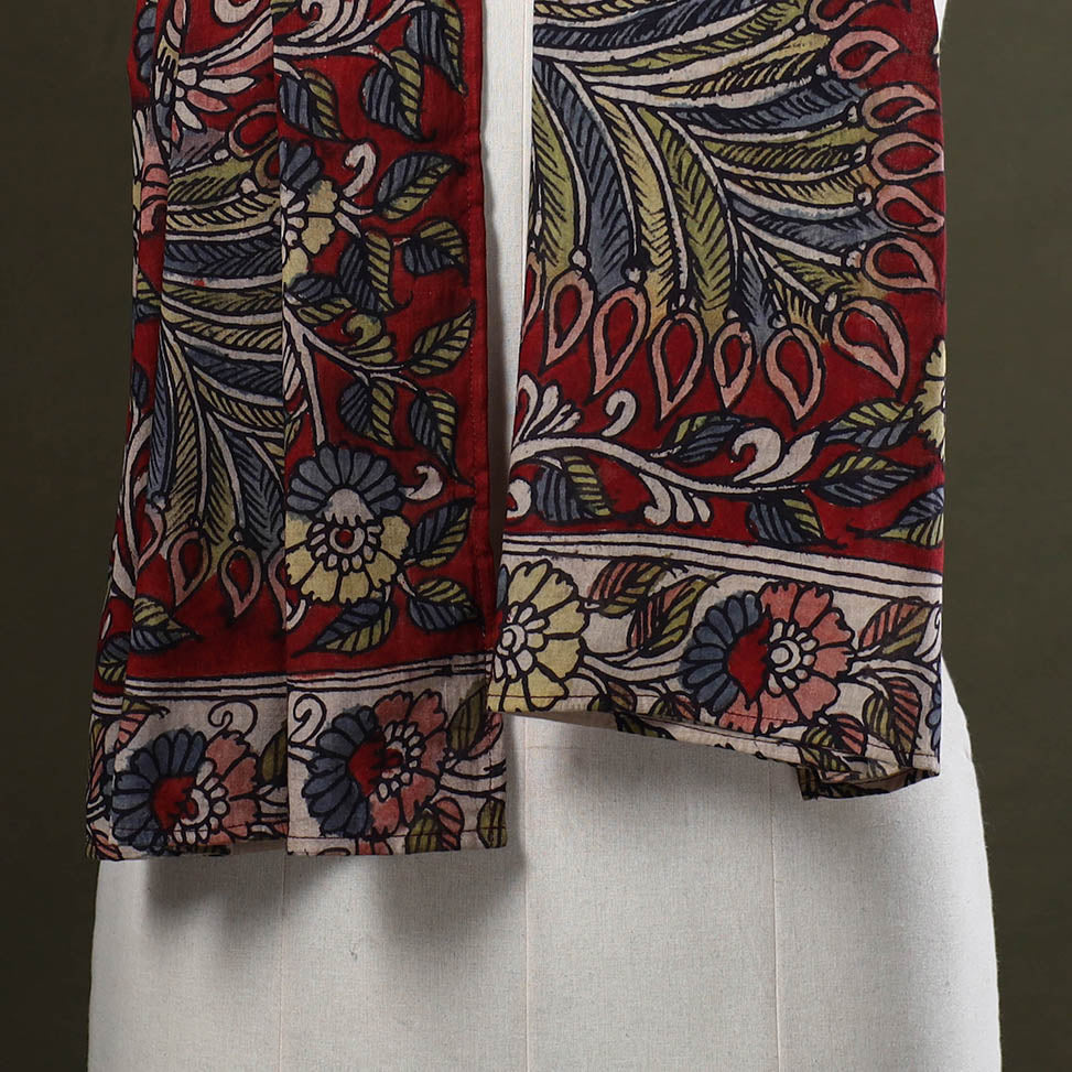 Red Handpainted Cotton Kalamkari Stole