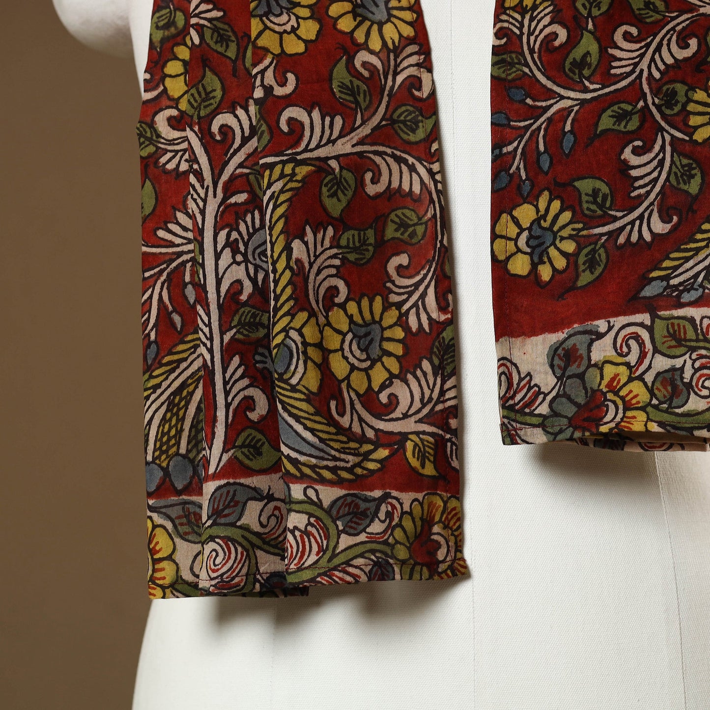 Red Handpainted Cotton Kalamkari Stole Online