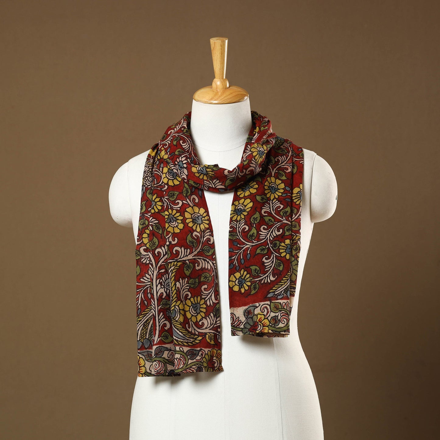 Red Handpainted Cotton Kalamkari Stole Online