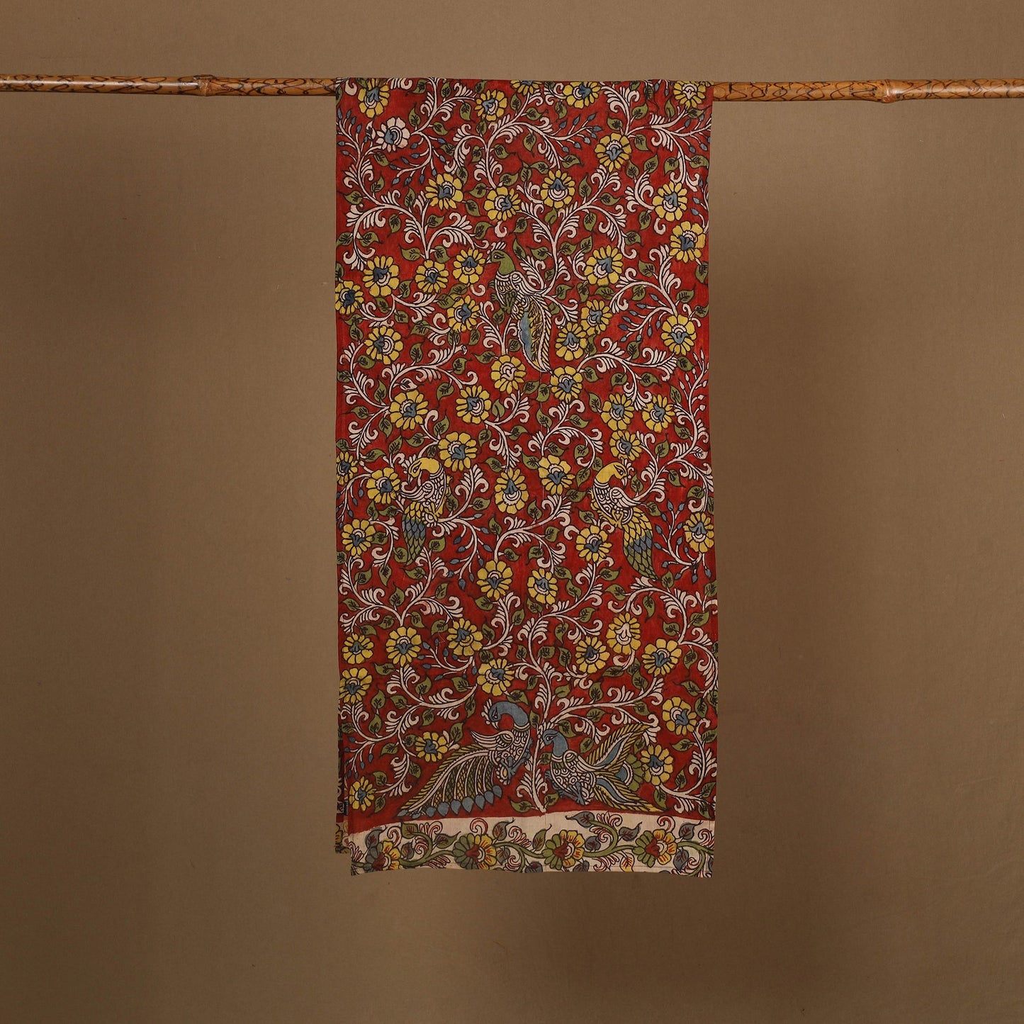 Red Handpainted Cotton Kalamkari Stole Online