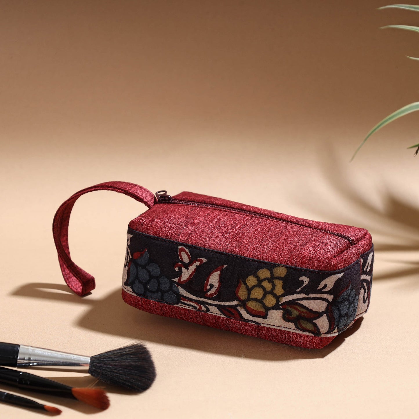 Handpainted Kalamkari Natural Dyed Ghicha Silk Multipurpose Cosmetic/Toiletry Pouch
