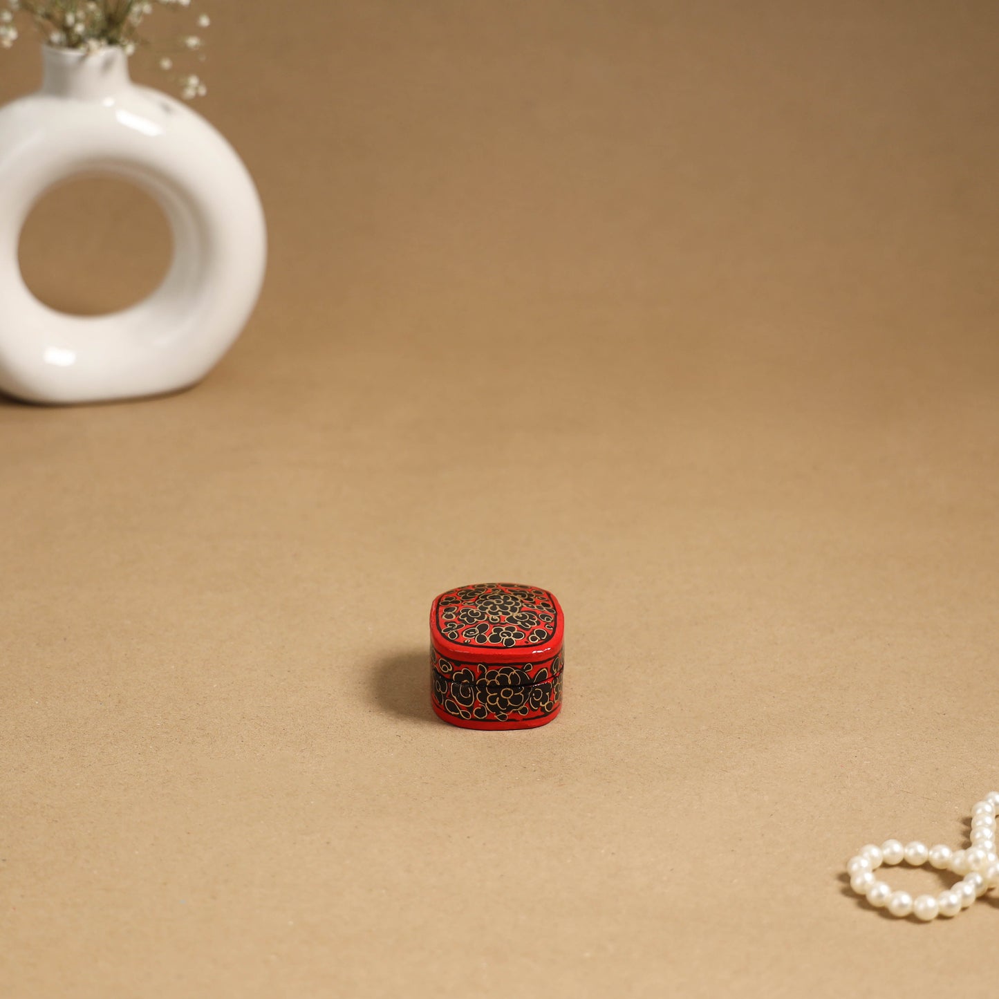 Red - handpainted paper mache multipurpose box 02