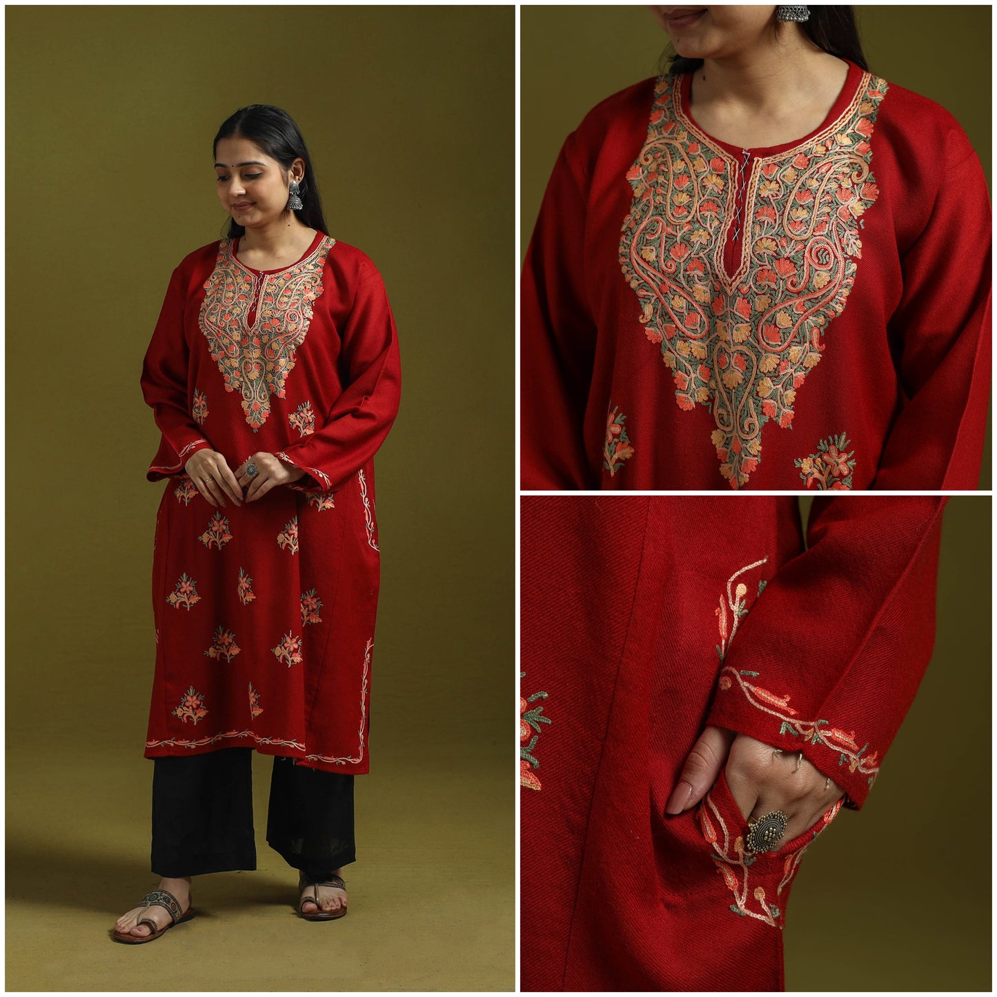 Handwoven aari hand embroidered kashmiri pure wool pheran