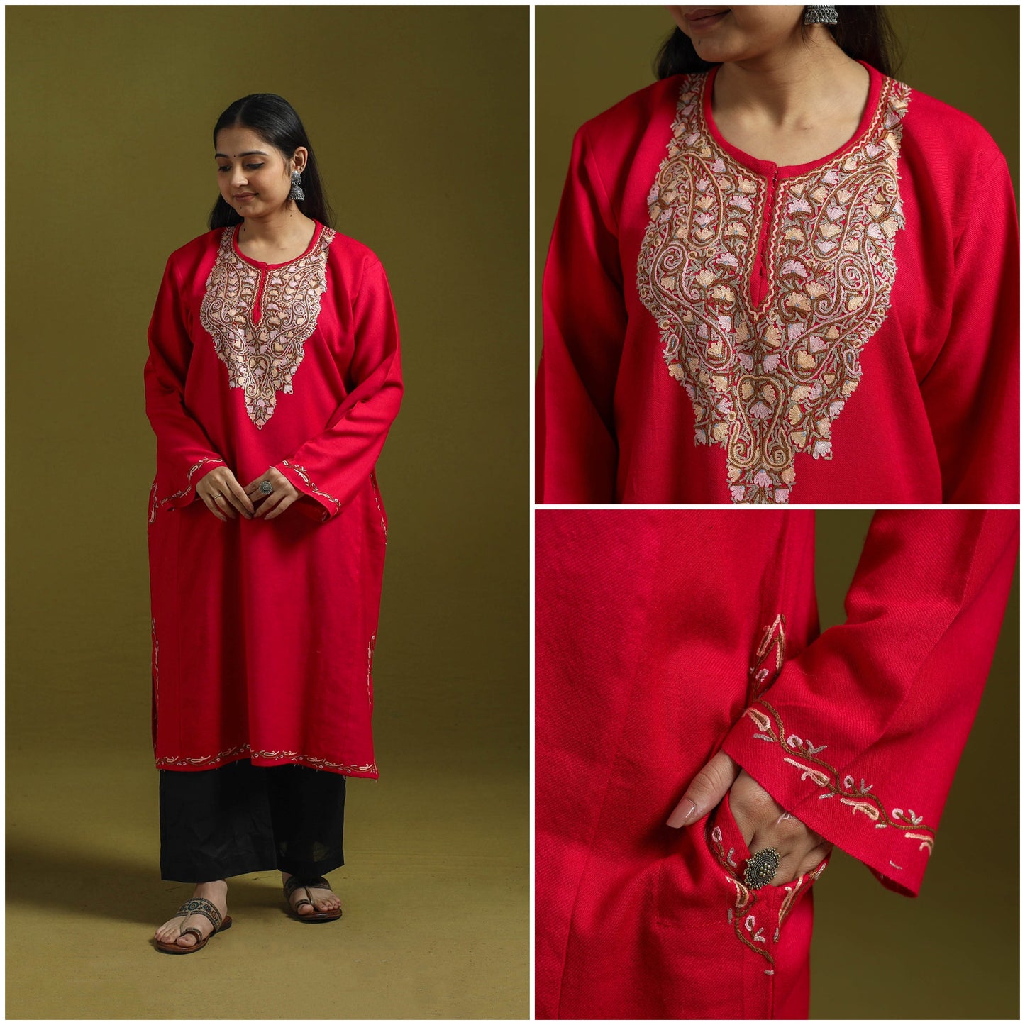 Handwoven aari hand embroidered kashmiri pure wool pheran