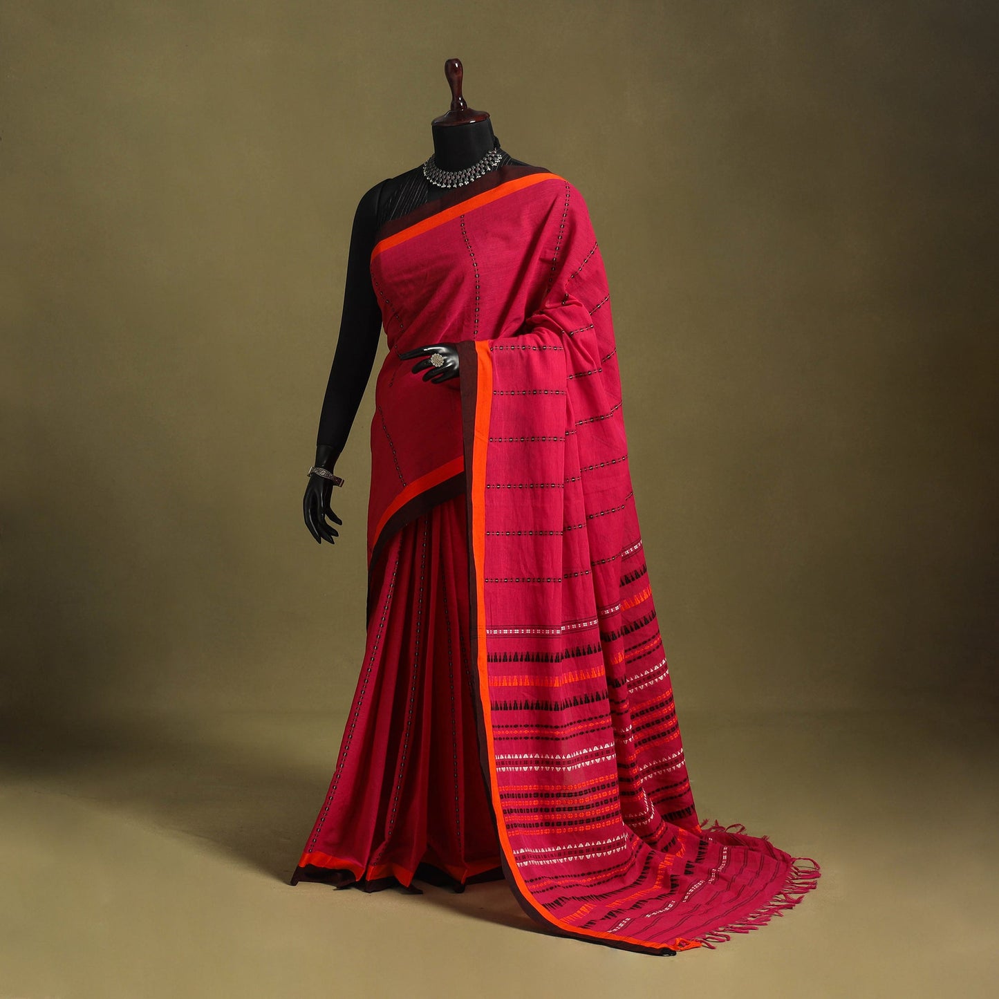 Red - handwoven cotton begumpuri saree 06 - handcrafted