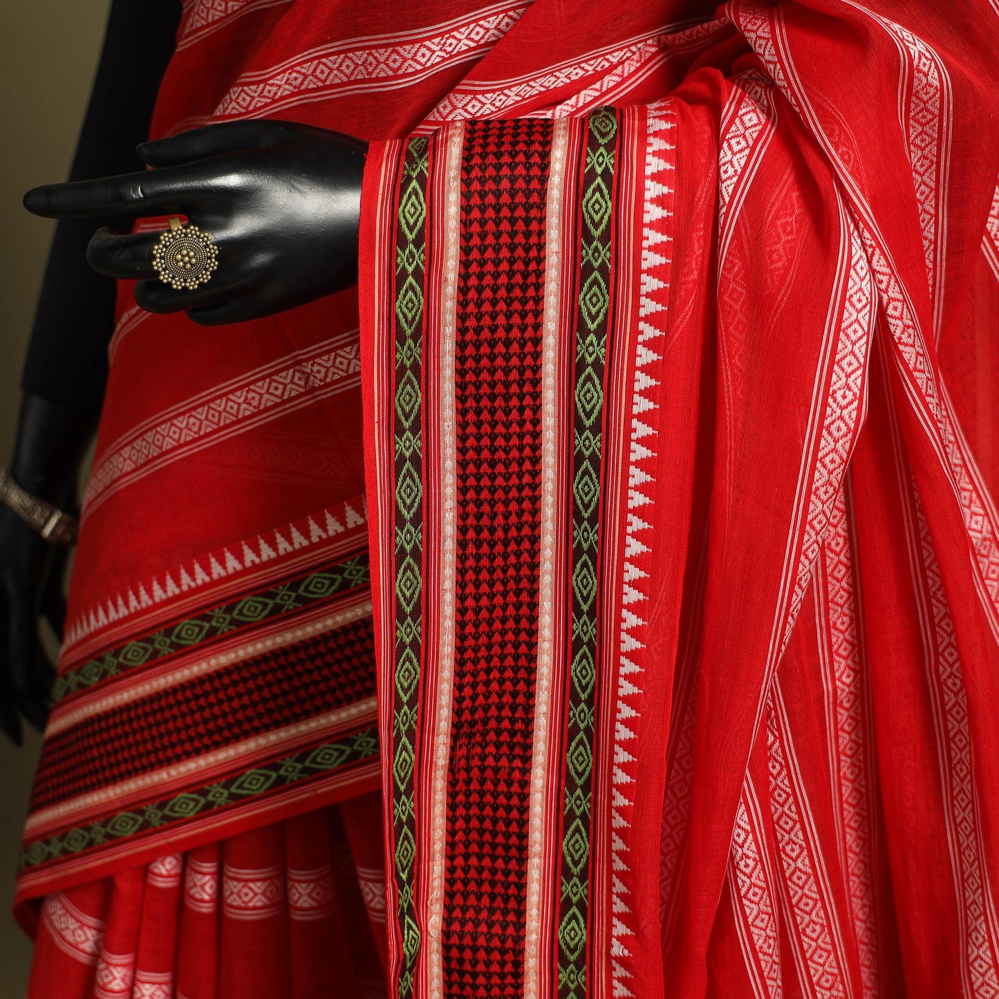 Red - handwoven cotton begumpuri saree 27 - handcrafted