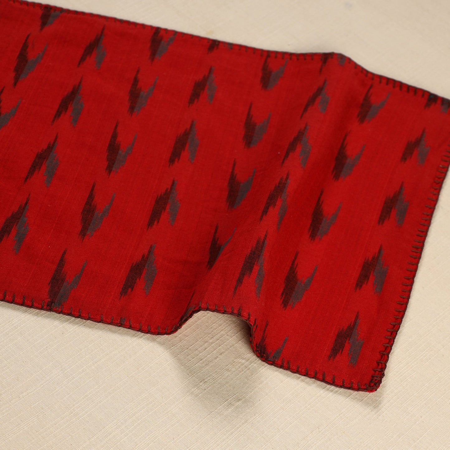 Red Ikat Cotton Hand Embroidery Table Mat (18 x 13 in) 04