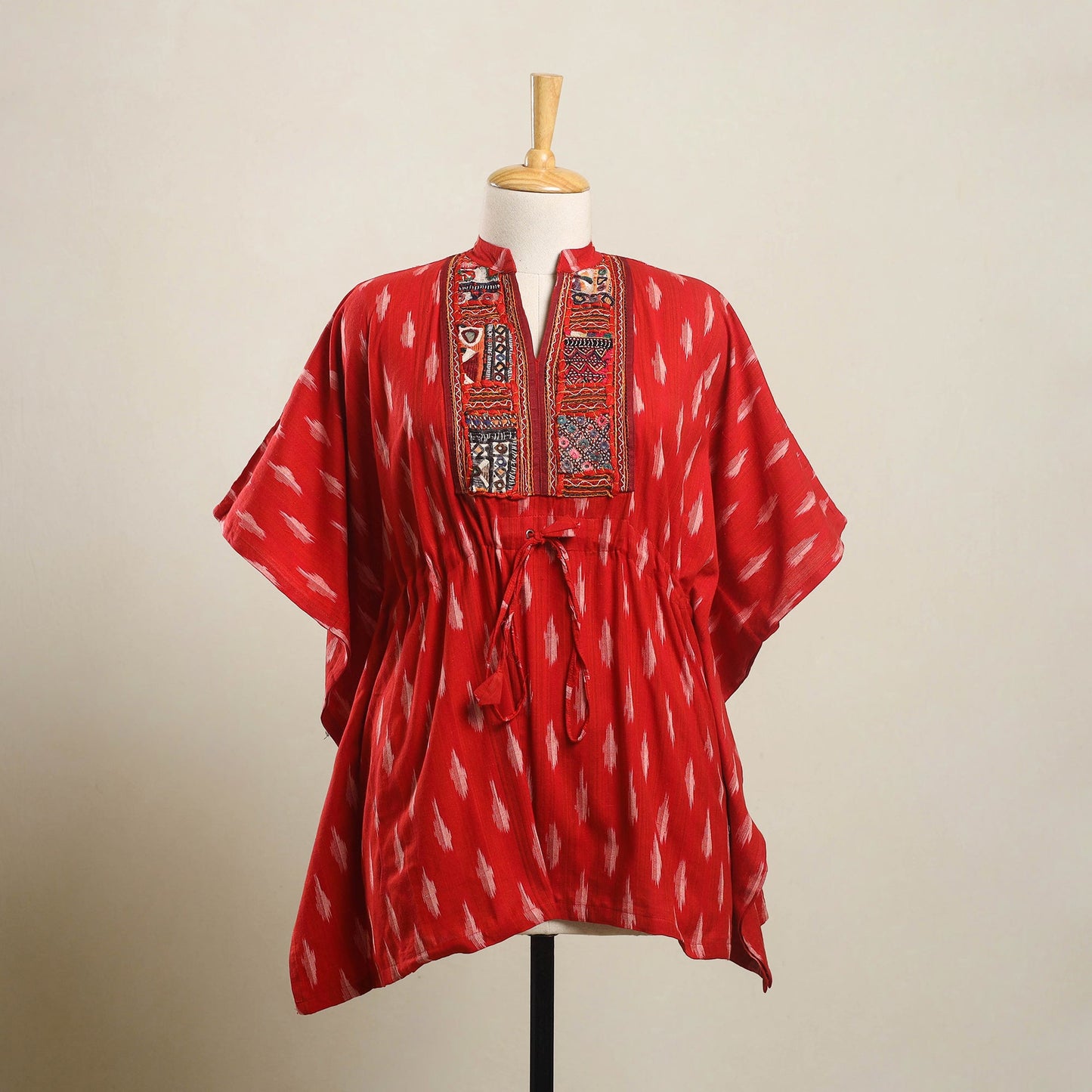 Ikat Cotton Kaftan with Desert Thread Embroidery (Short)