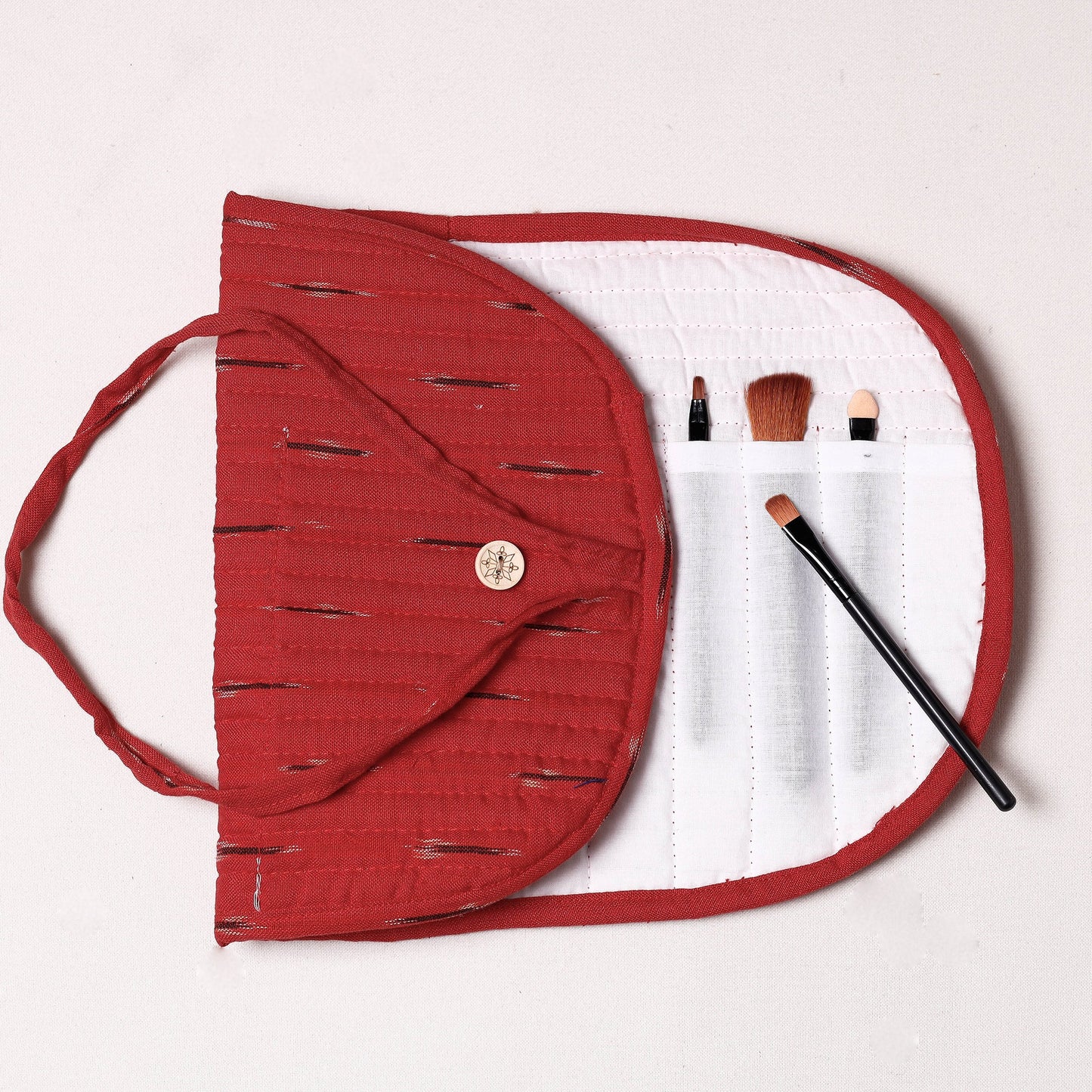 Ikat Fabric Multipurpose Segmented Make-up Brush Wrap Pouch/Case