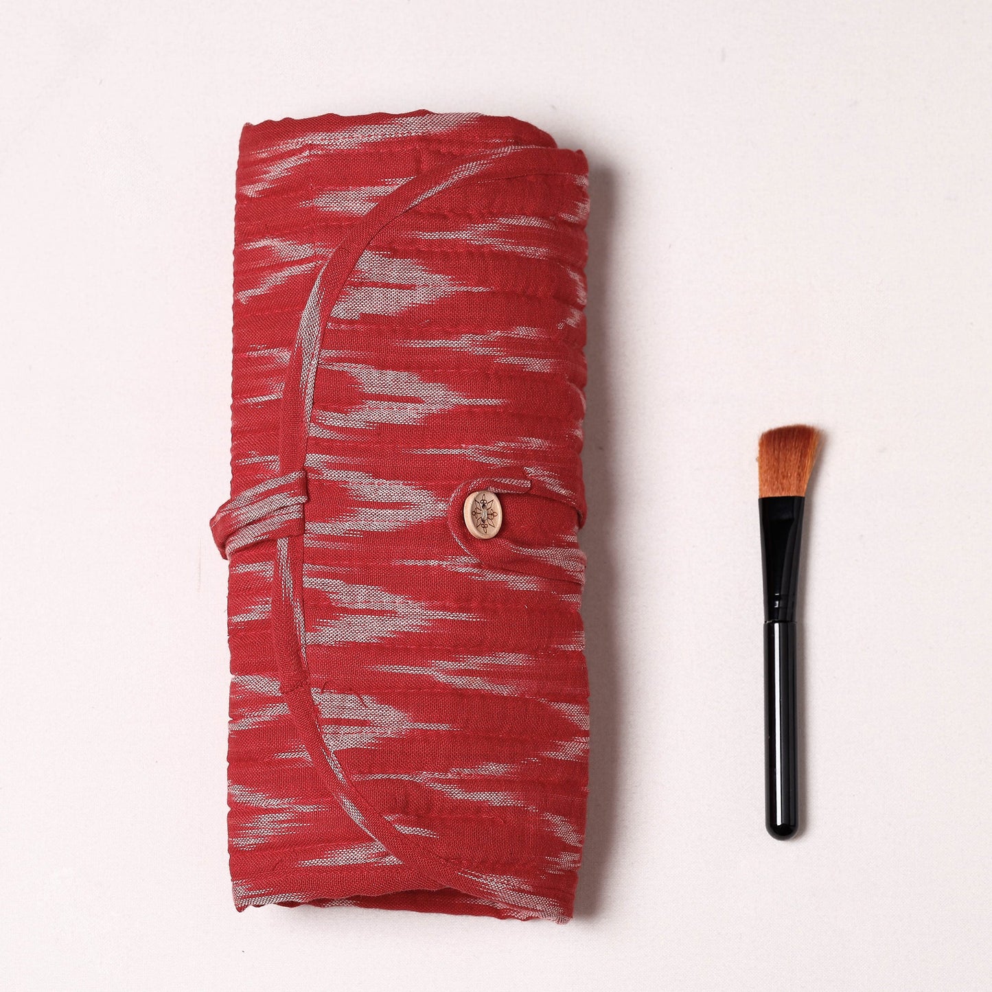 Ikat Fabric Multipurpose Segmented Make-up Brush Wrap Pouch/Case