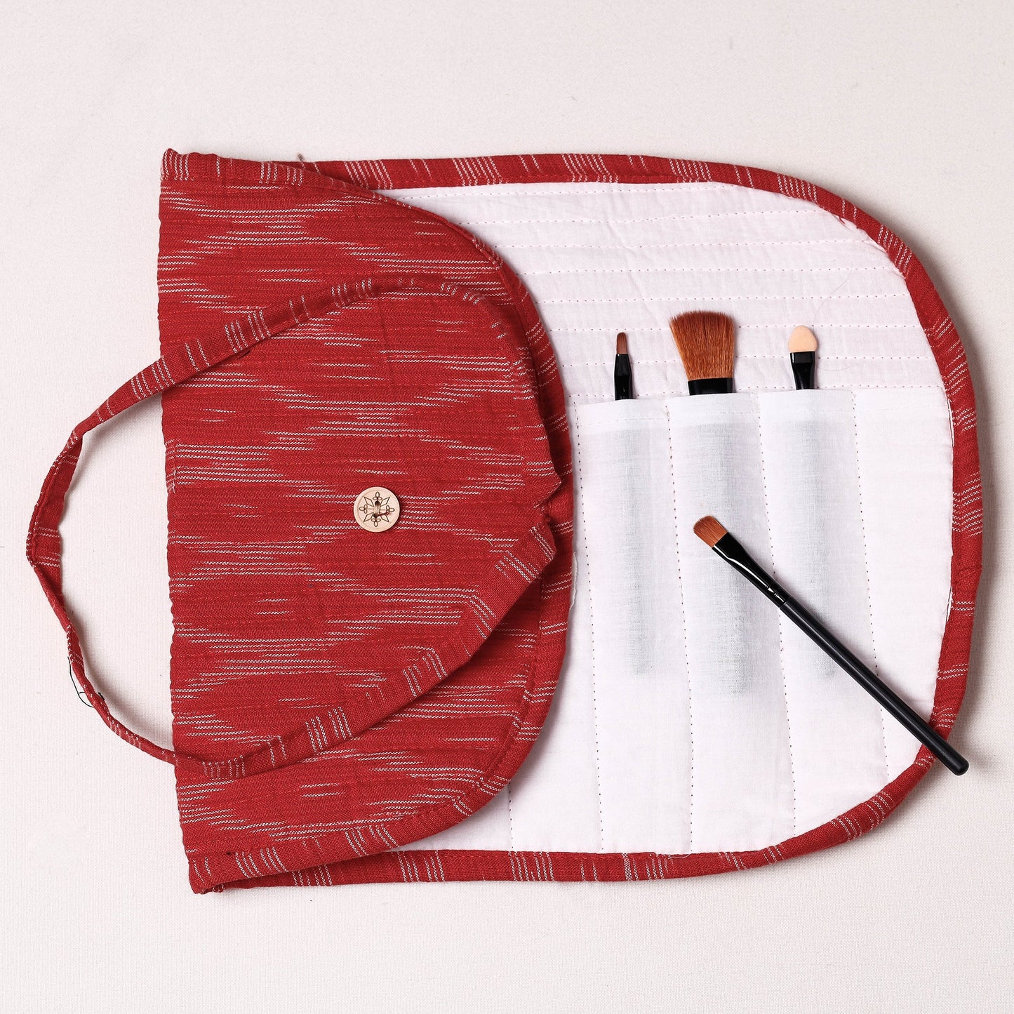 Ikat Fabric Multipurpose Segmented Make-up Brush Wrap Pouch/Case