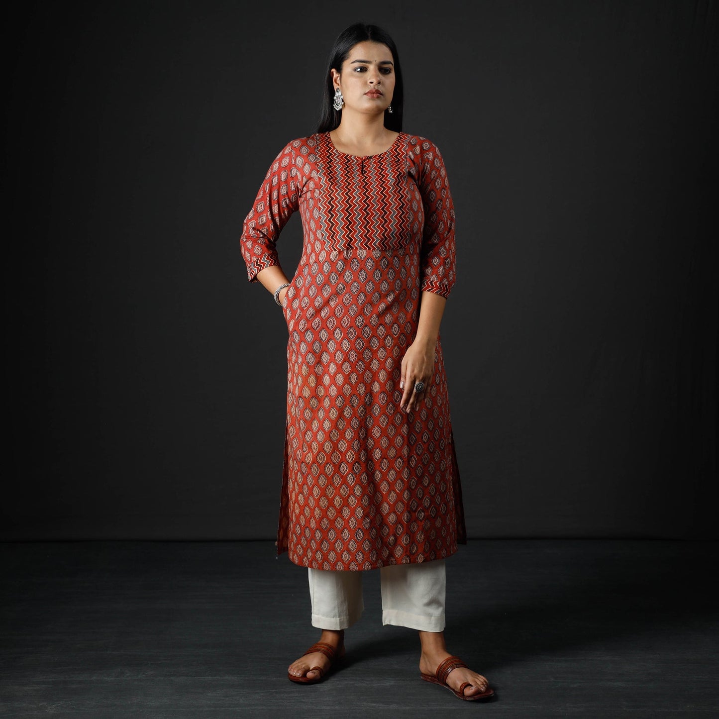 Buy Ajrakh Block Printing Cotton Long Kurta for Women