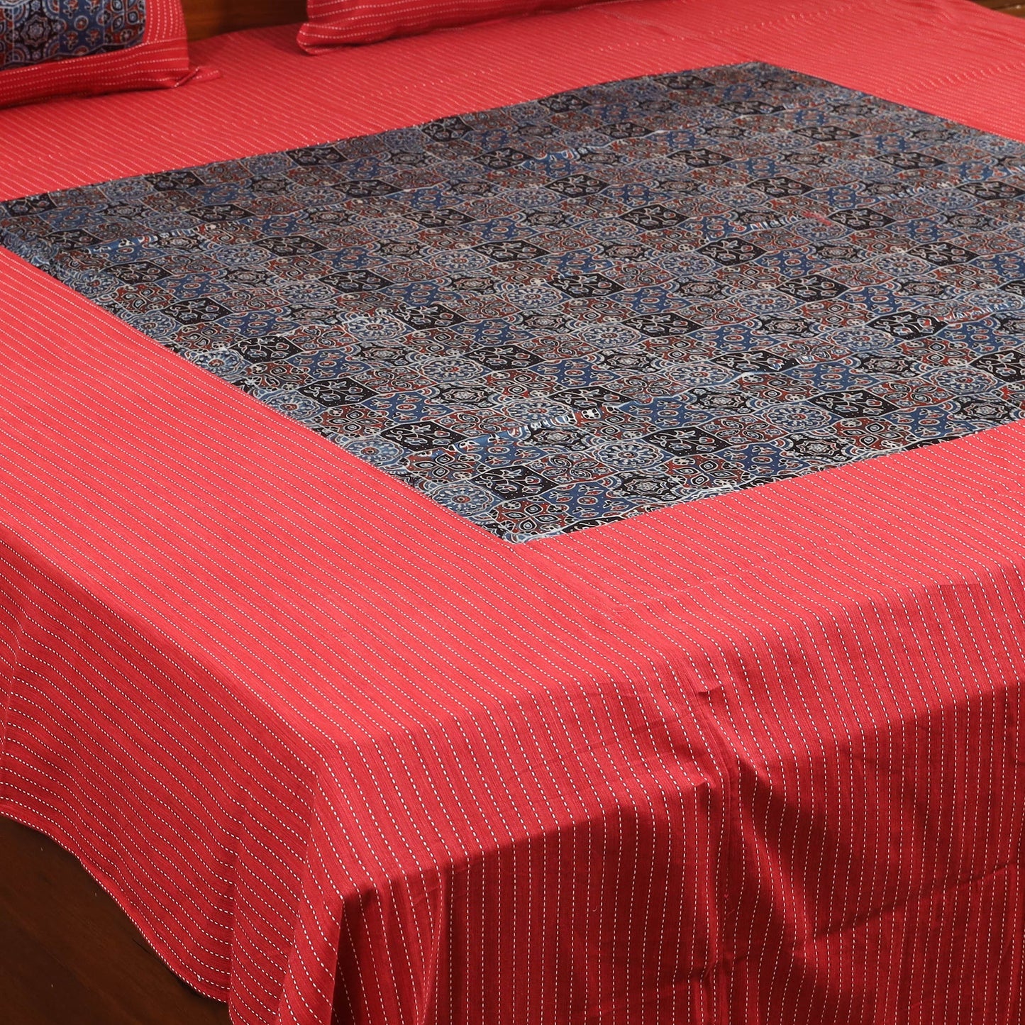 Red - jacquard with modal silk patch cotton bedsheet set 01