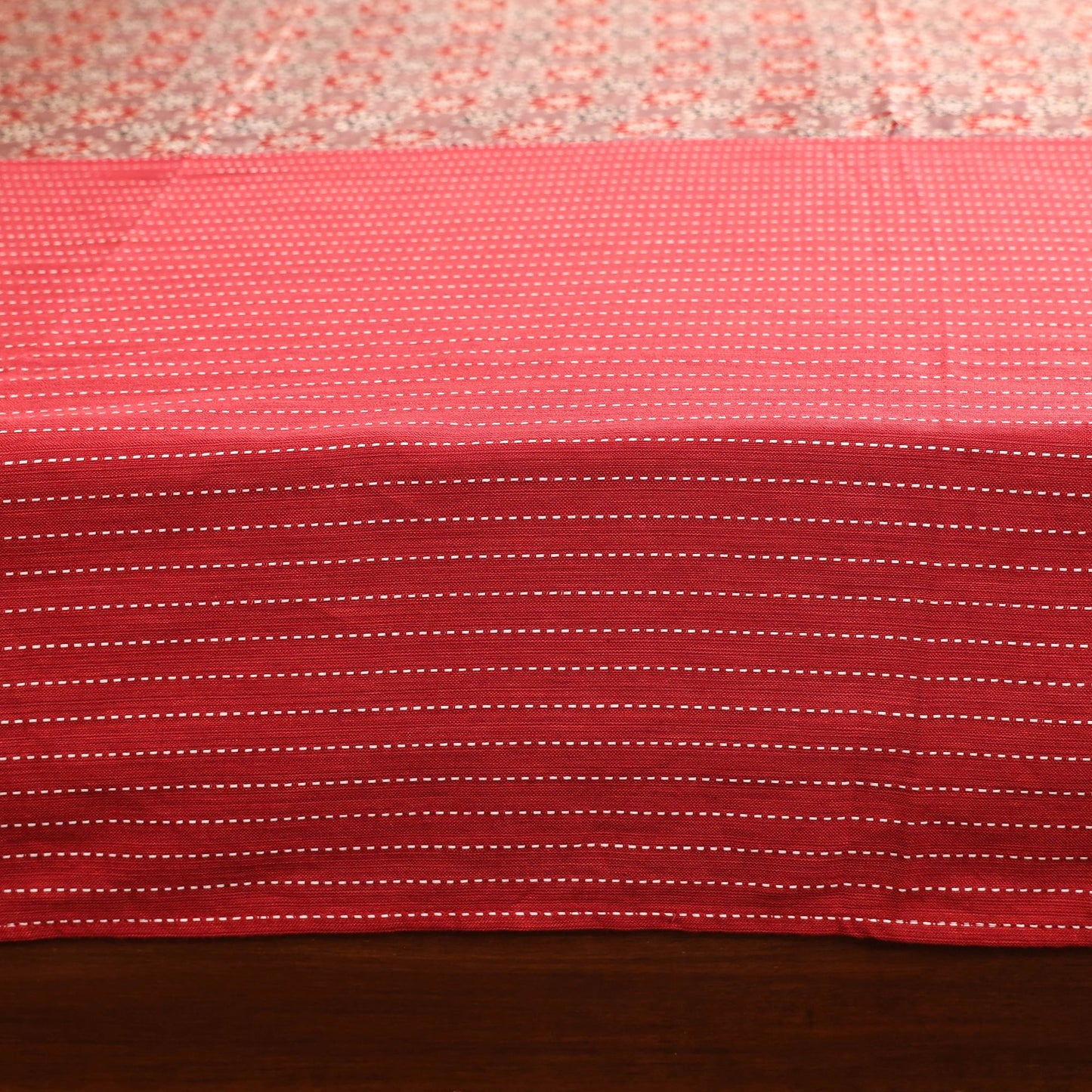 Red Jacquard with Ajrakh Modal Silk Patch Cotton Bedsheet Setred