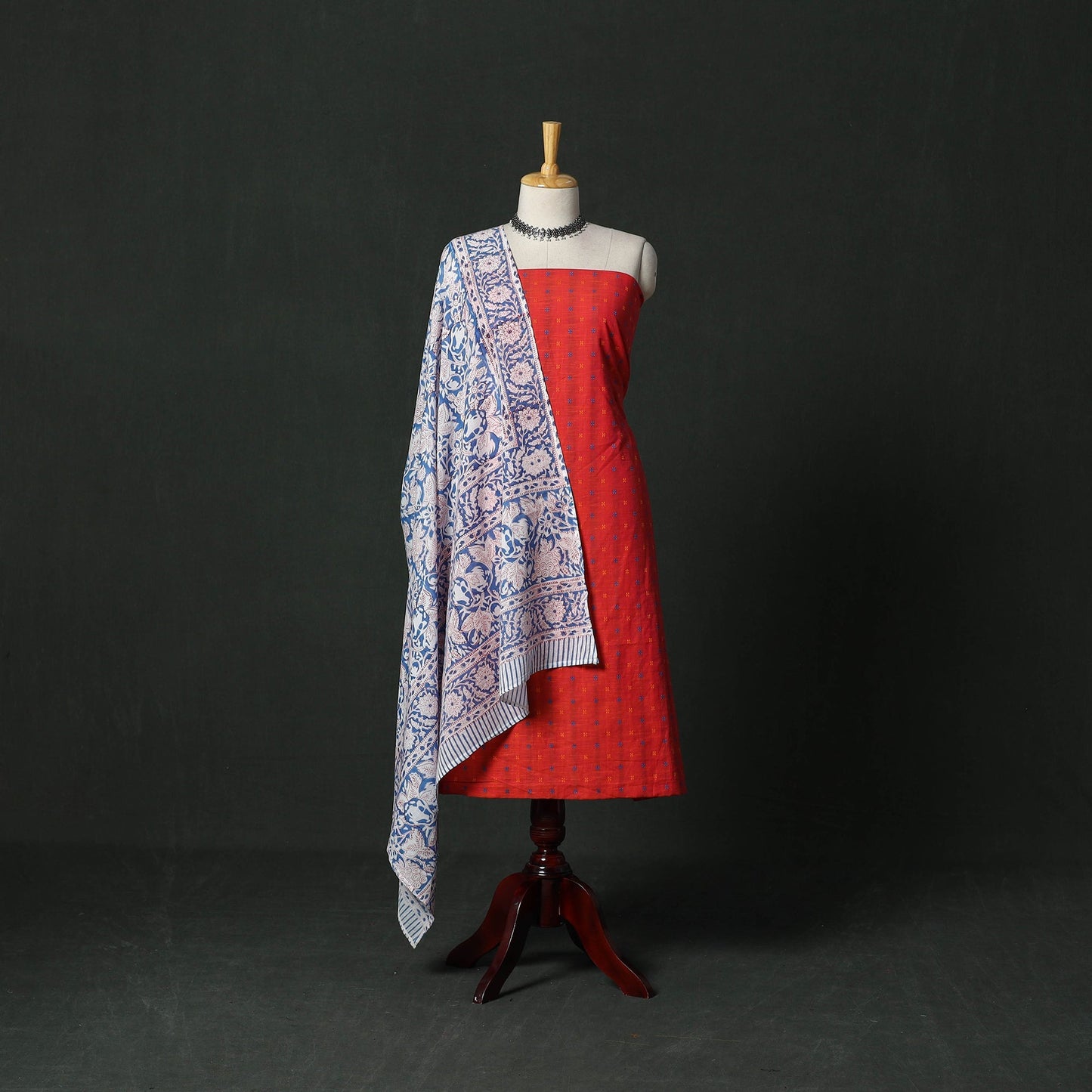 Jacquard cotton 2pc unstitched dress material with earrings