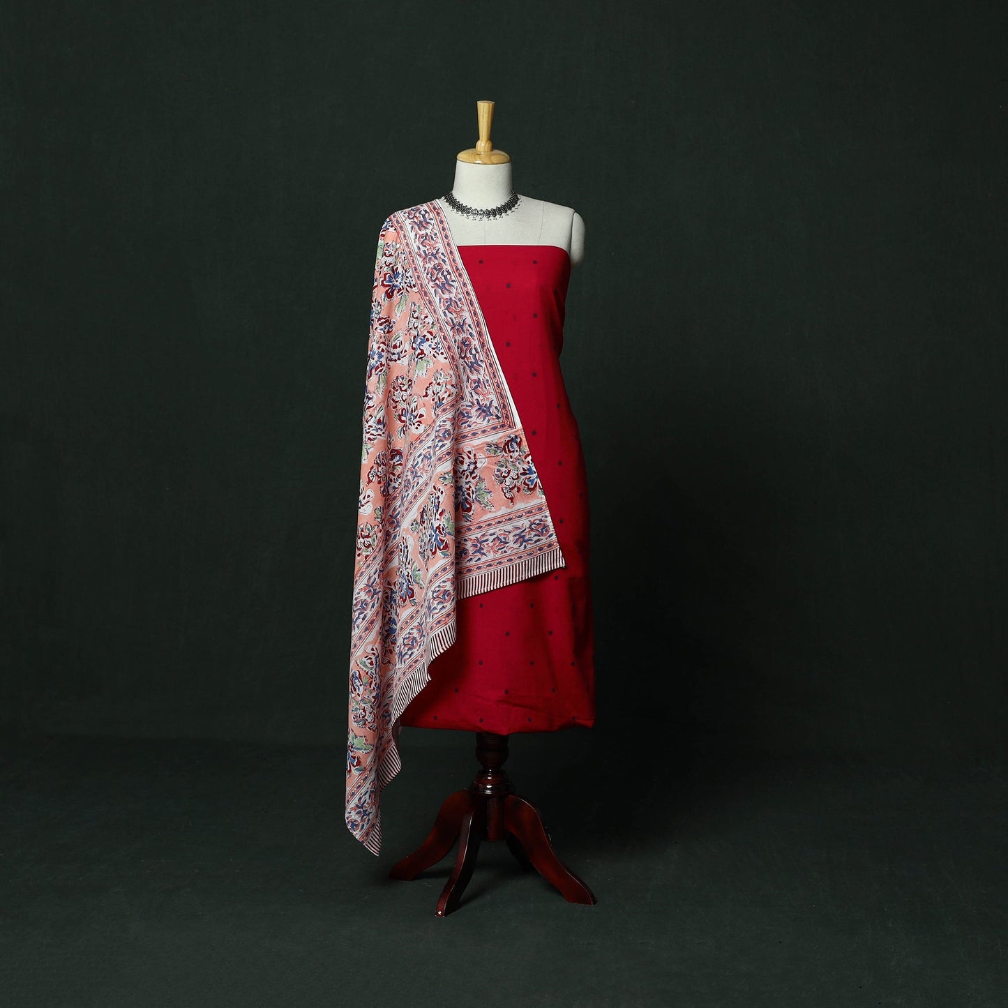 Jacquard cotton 2pc unstitched dress material with earrings