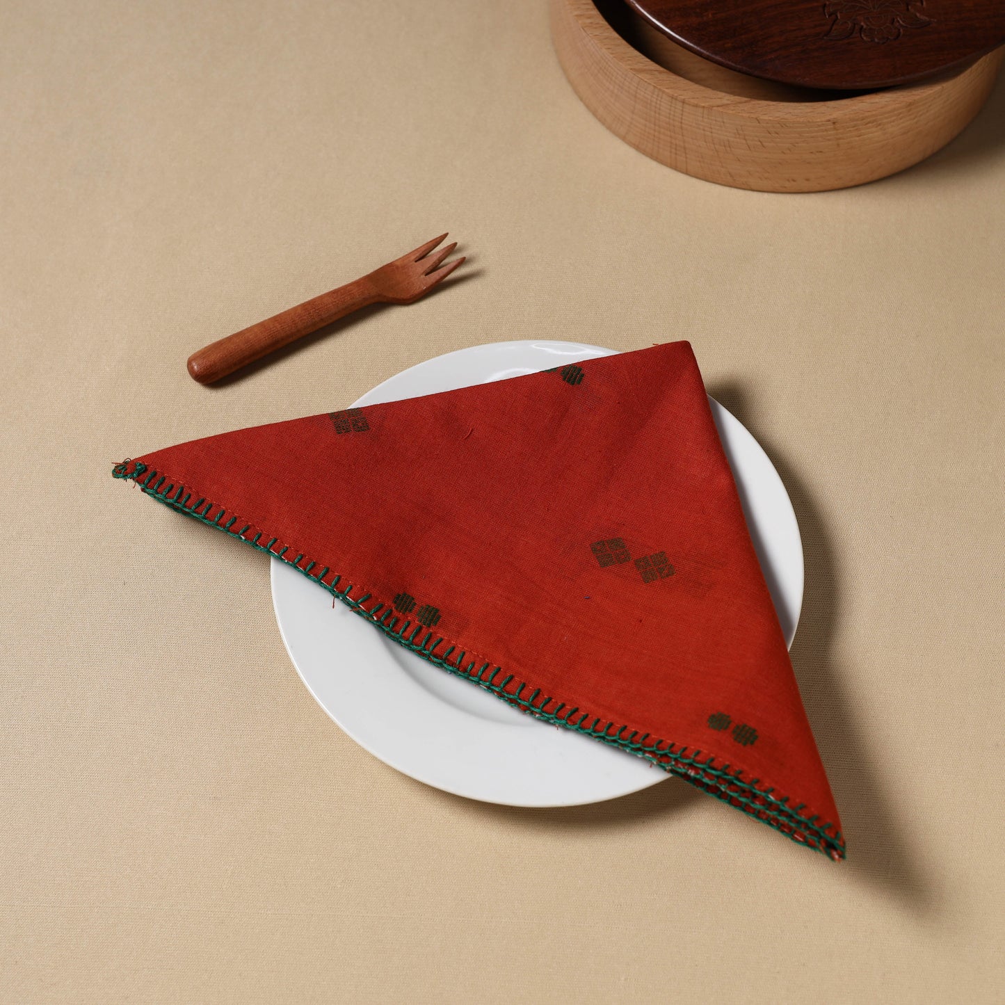 Red Jacquard Cotton Hand Embroidery Table Napkin 13