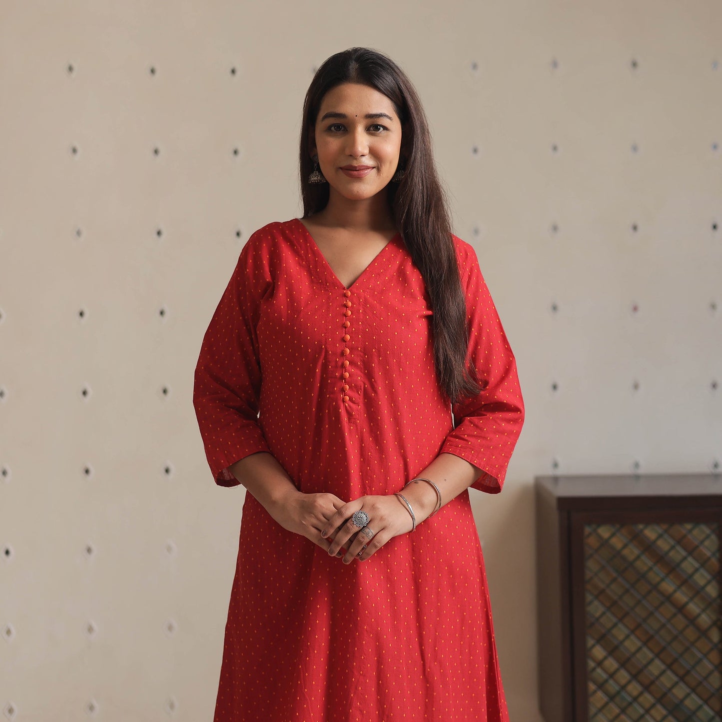 Jacquard Cotton A-Line Kurta for Women