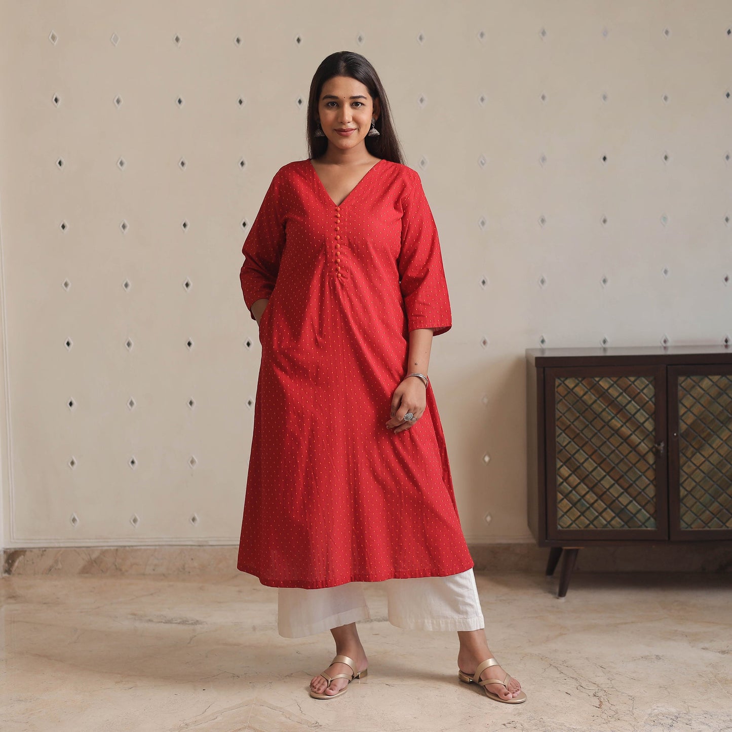 Jacquard Cotton A-Line Kurta for Women