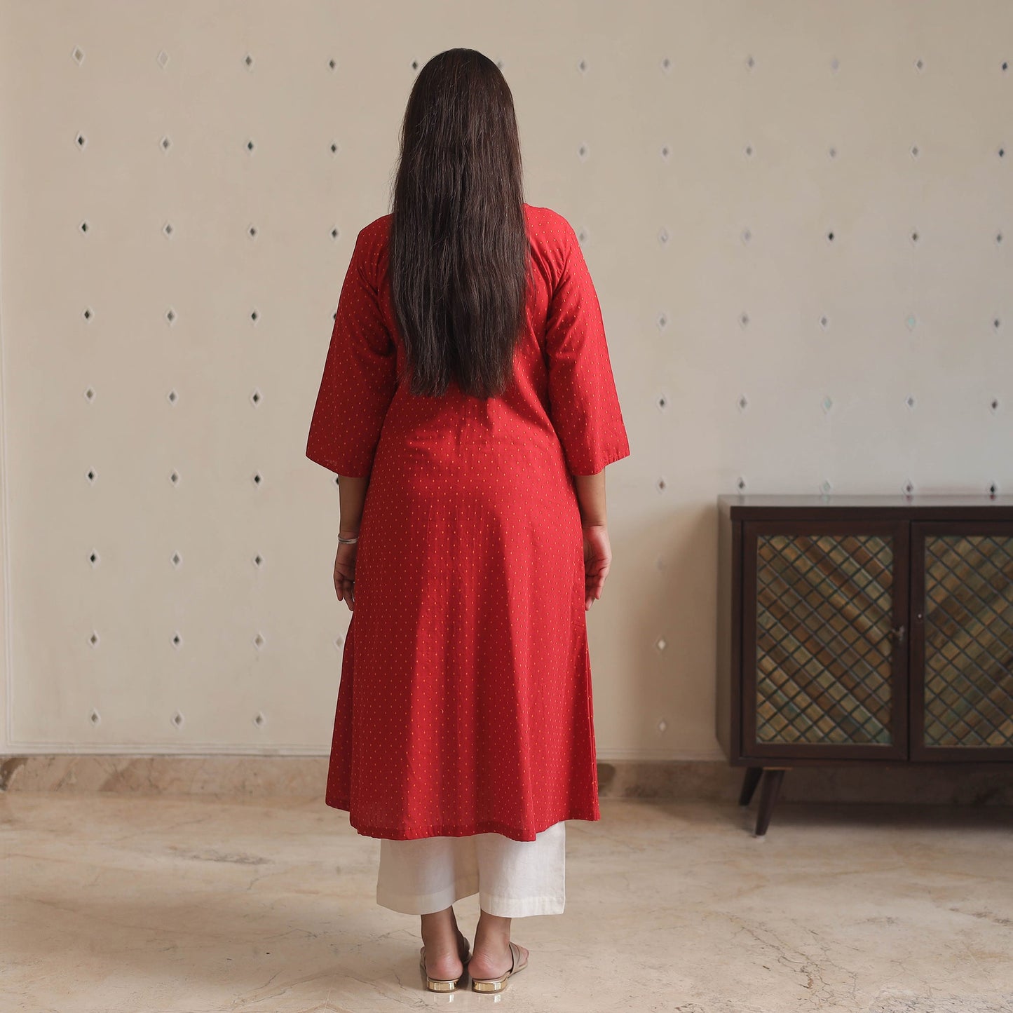 Jacquard Cotton A-Line Kurta for Women