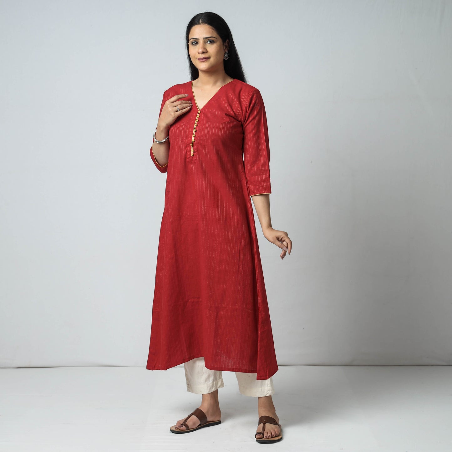 Jacquard Cotton Long Kurta for Women