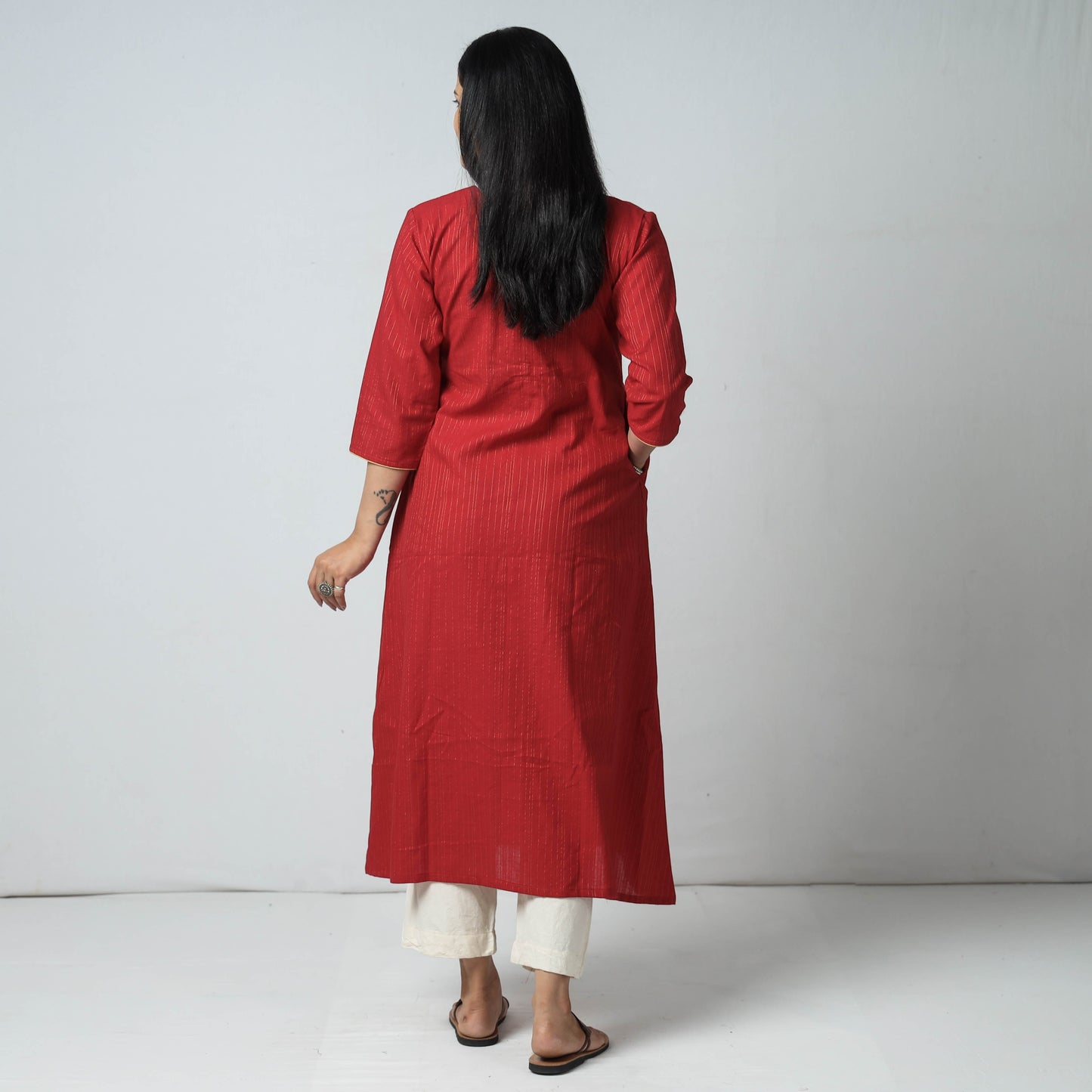 Jacquard Cotton Long Kurta for Women