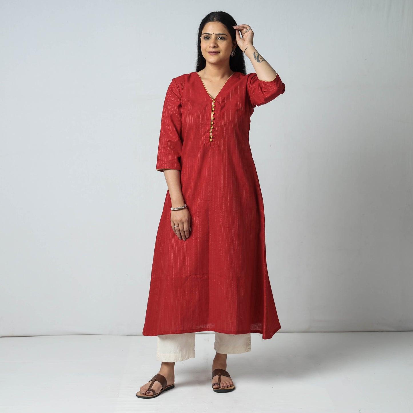 Jacquard Cotton Long Kurta for Women