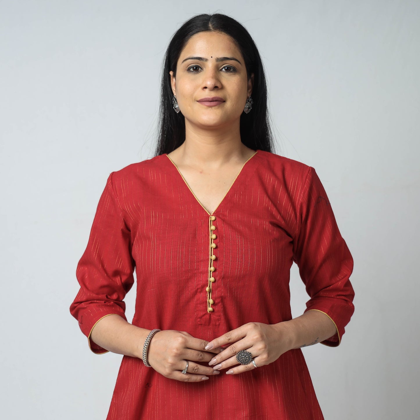 Jacquard Cotton Long Kurta for Women