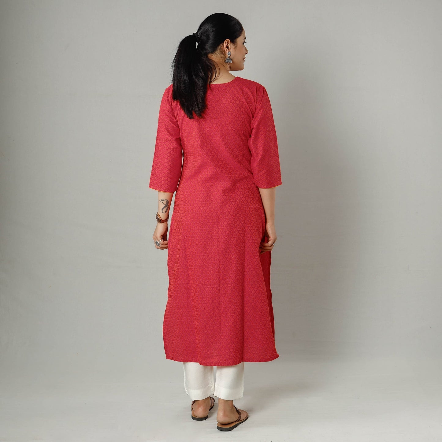 Jacquard Cotton Long Kurta for Women
