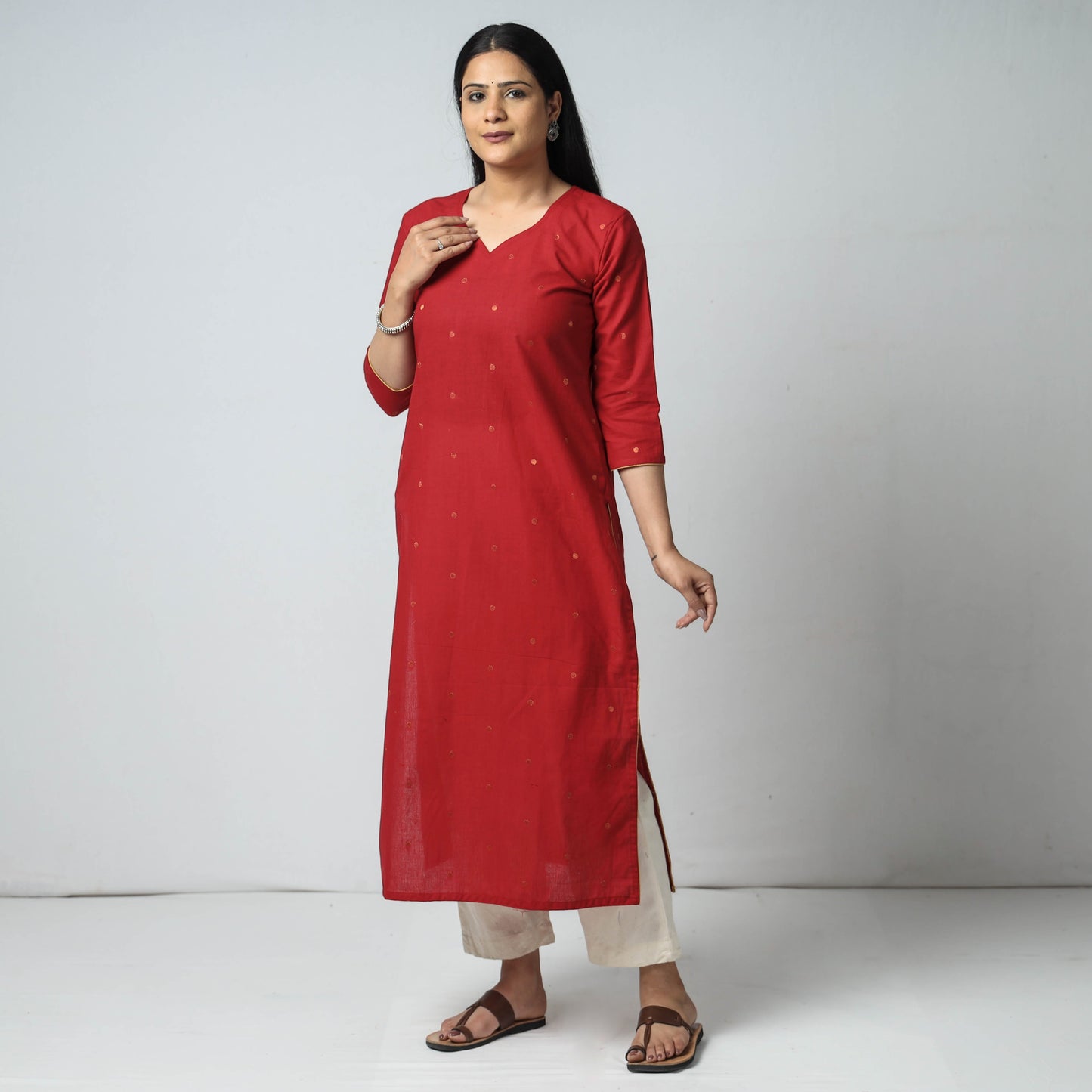 Jacquard Cotton Long Kurta for Women