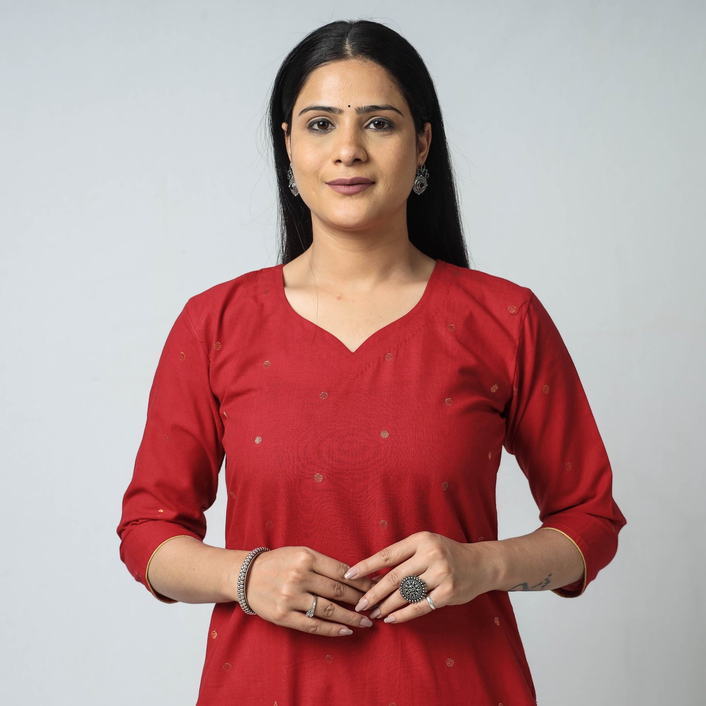 Jacquard Cotton Long Kurta for Women